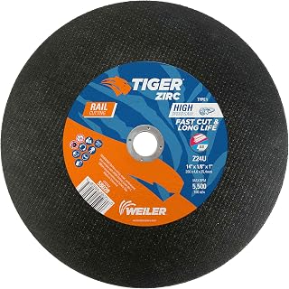 Weiler 58028 14" X 1/8"" Tiger Zirc Rail Type 1 Large Cutting Wheel, Z24U, 1" A.H., High Speed Saw (Pack of 10)