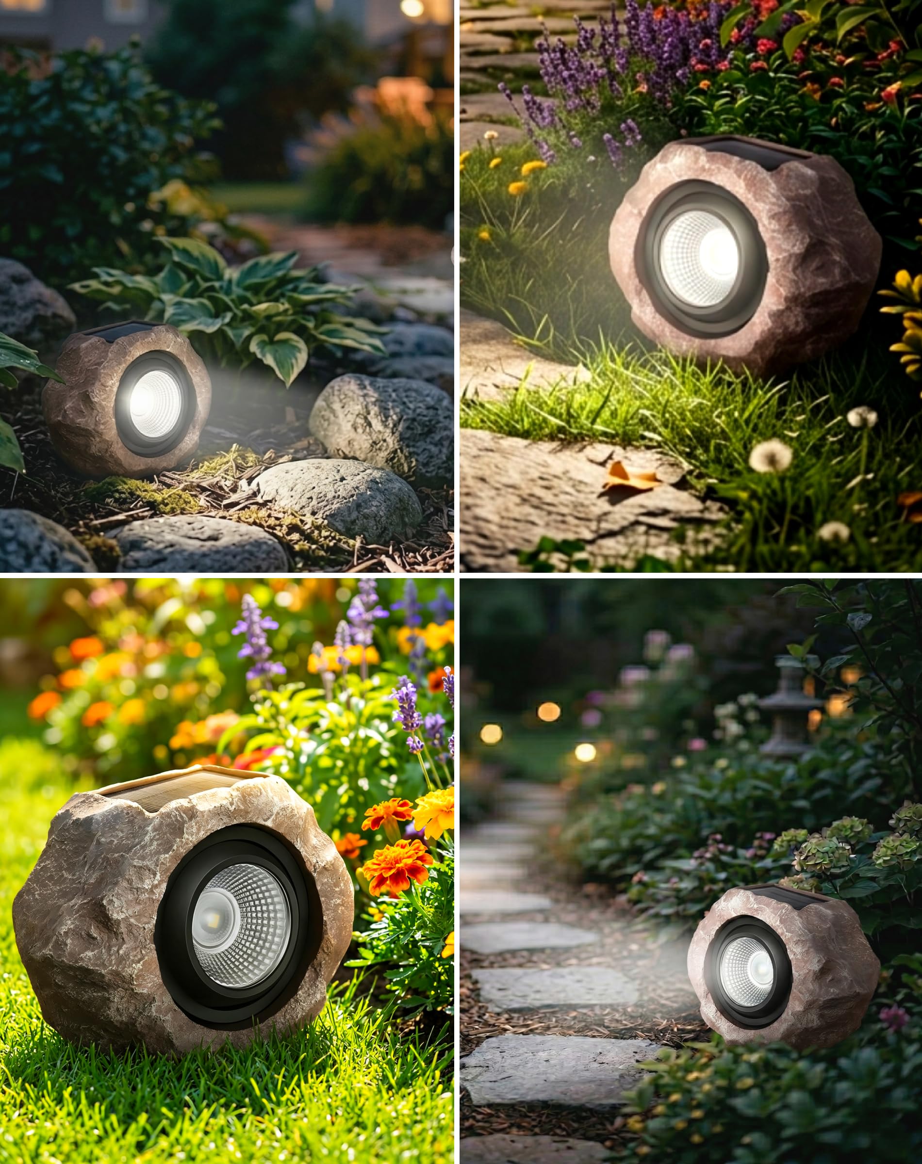 DGSCAK Luci solari da esterno, confezione da 4 luci solari super luminose per esterni, impermeabili, angolo di luce regolabile, luci solari per vialetti, vialetti, vialetti, patio, prato