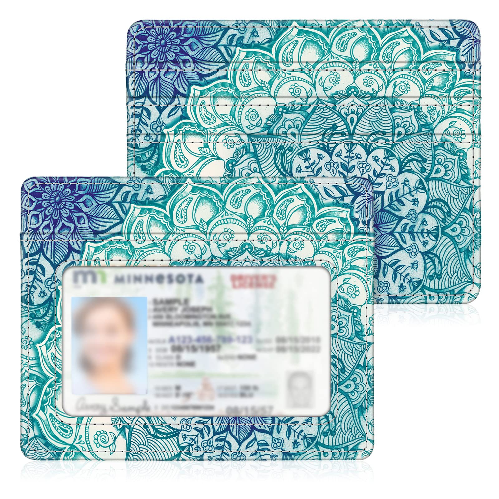 FINTIE Slim Minimalist Front Pocket Wallet, RFID Blocking Credit Card Holder Card Cases with ID Window for Men Women, emerald Illusions