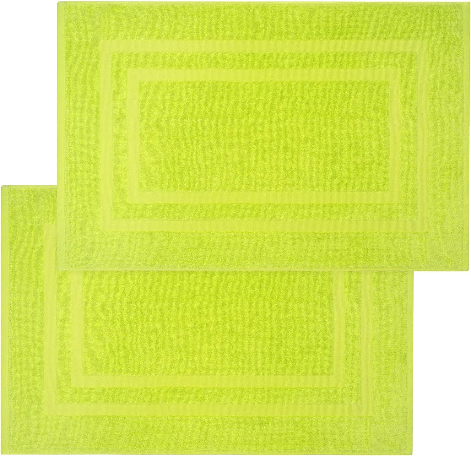 Luxury 100% Cotton Bath Mats for Bathroom | Set of 2 Modern Design Apple Green Bath Mat | Machine Washable & Eco-Friendly with a Soft & Absorbent Underfoot for Comfort