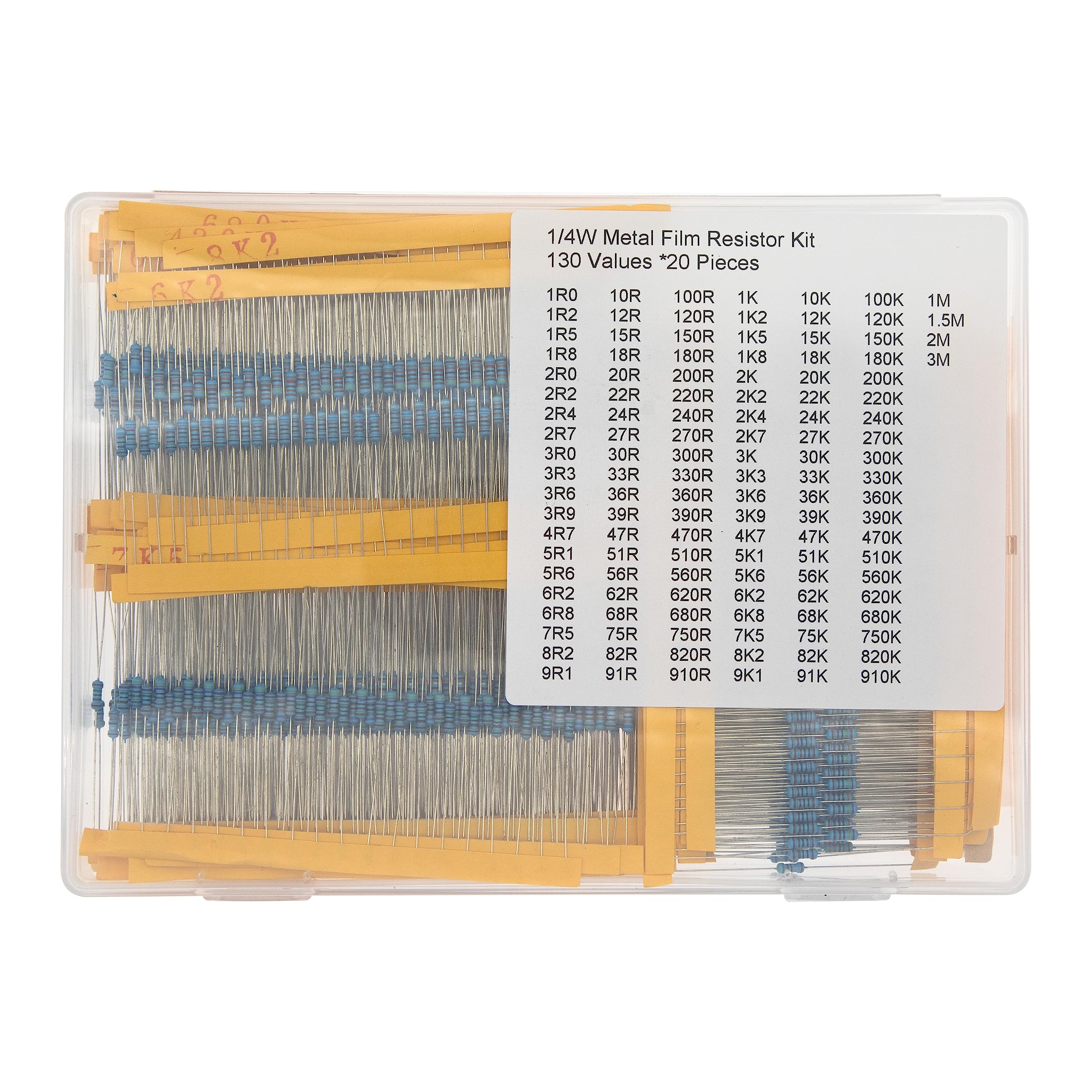 130 Values * 20 Pieces 1/4W 1% Metal Film Resistor Kit 1R0 to 3M-image-35