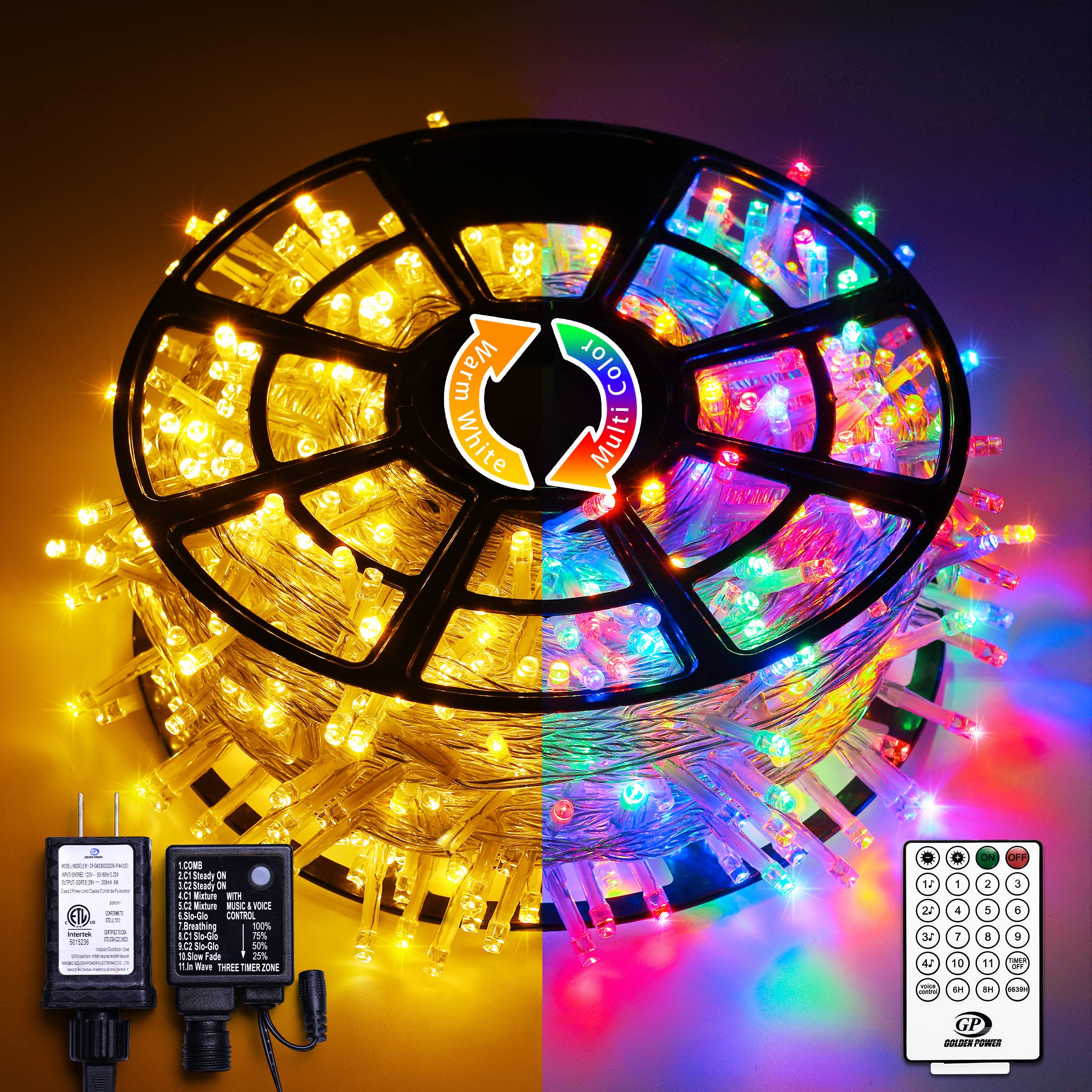 JMEXSUSS 600 LED Color Changing String Lights Plug in, 168FT Warm White & Multicolor Christmas Lights with Remote, Christmas String Lights Outdoor Waterproof Clear Wire for Tree Xmas Decor