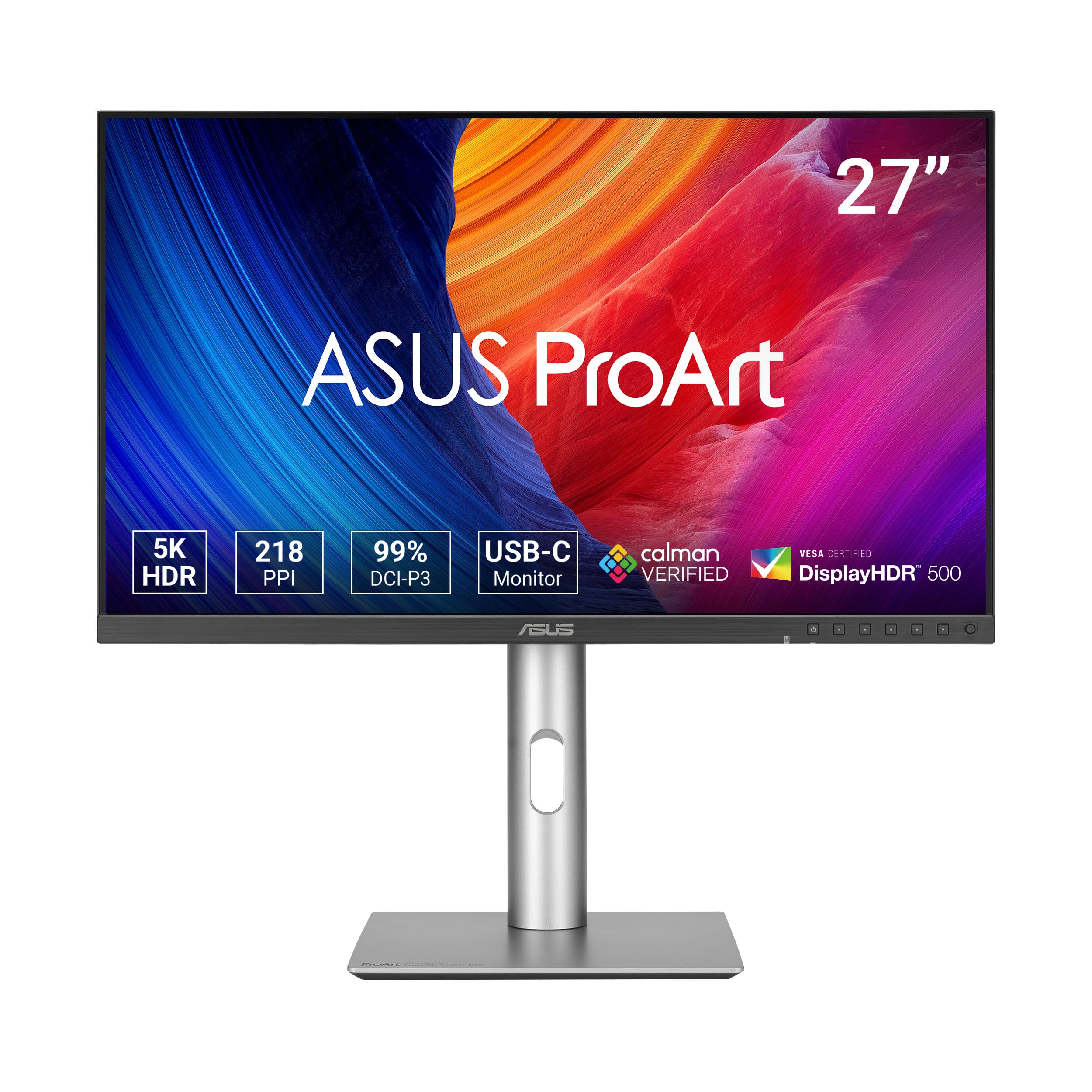 ASUS Professional Monitor ProArt Display 5K PA27JCV 27 Inch, IPS, 5K (5120 x 2880), 99 Purcent DCI-P3, LuxPixel AGLR, Calman Verified, USB-C PD 96 W, HDR 500,KVM, Ergonomic