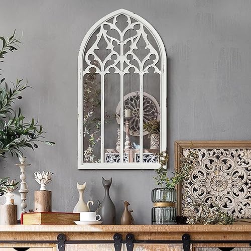 Miniatura 6 de Espejo de pared rústico con marco de madera de granja, 24 x 34 pulgadas, acabado negro, diseño inspirado en puerta de granero para decoración de