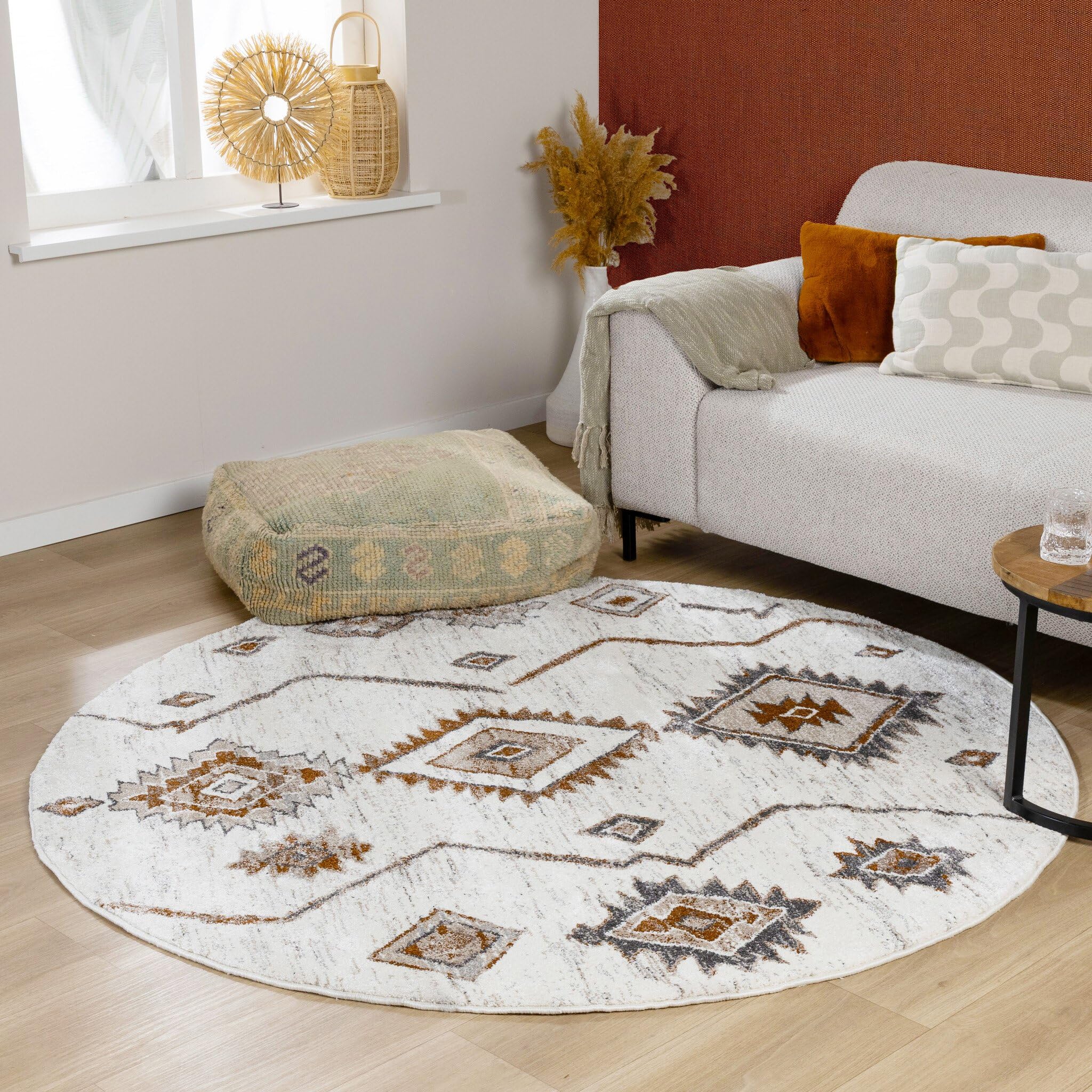 Tapis de salon berbère rond terracotta grand confort pile haute shaggy 100cm