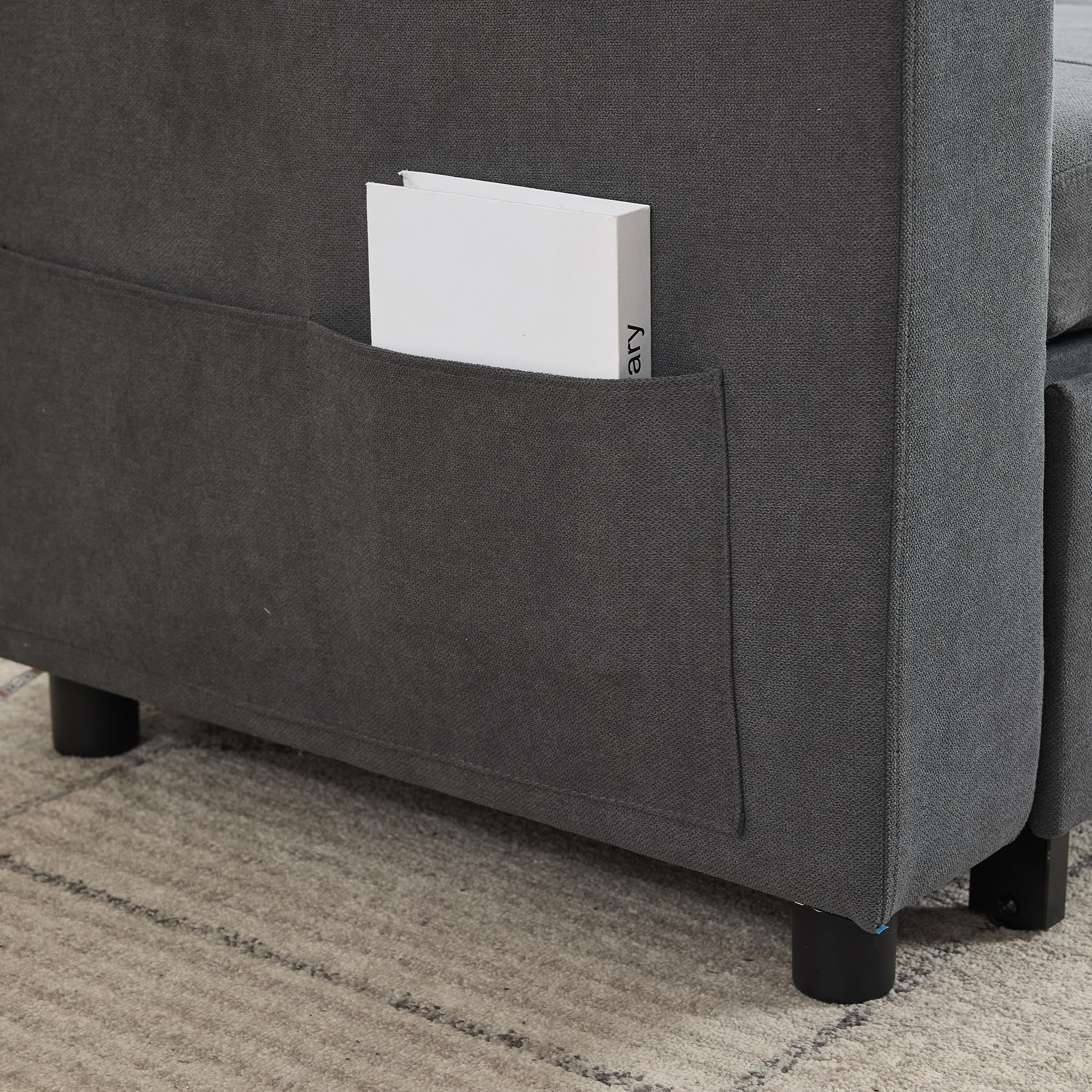 Sofá cama de 3 plazas, 208 × 146 cm, sofá plegable con espacio de almacenamiento y barra de luz LED, sofá con USB y tipo C, soporte para bebidas y bolsillos laterales, sofá esquinero en