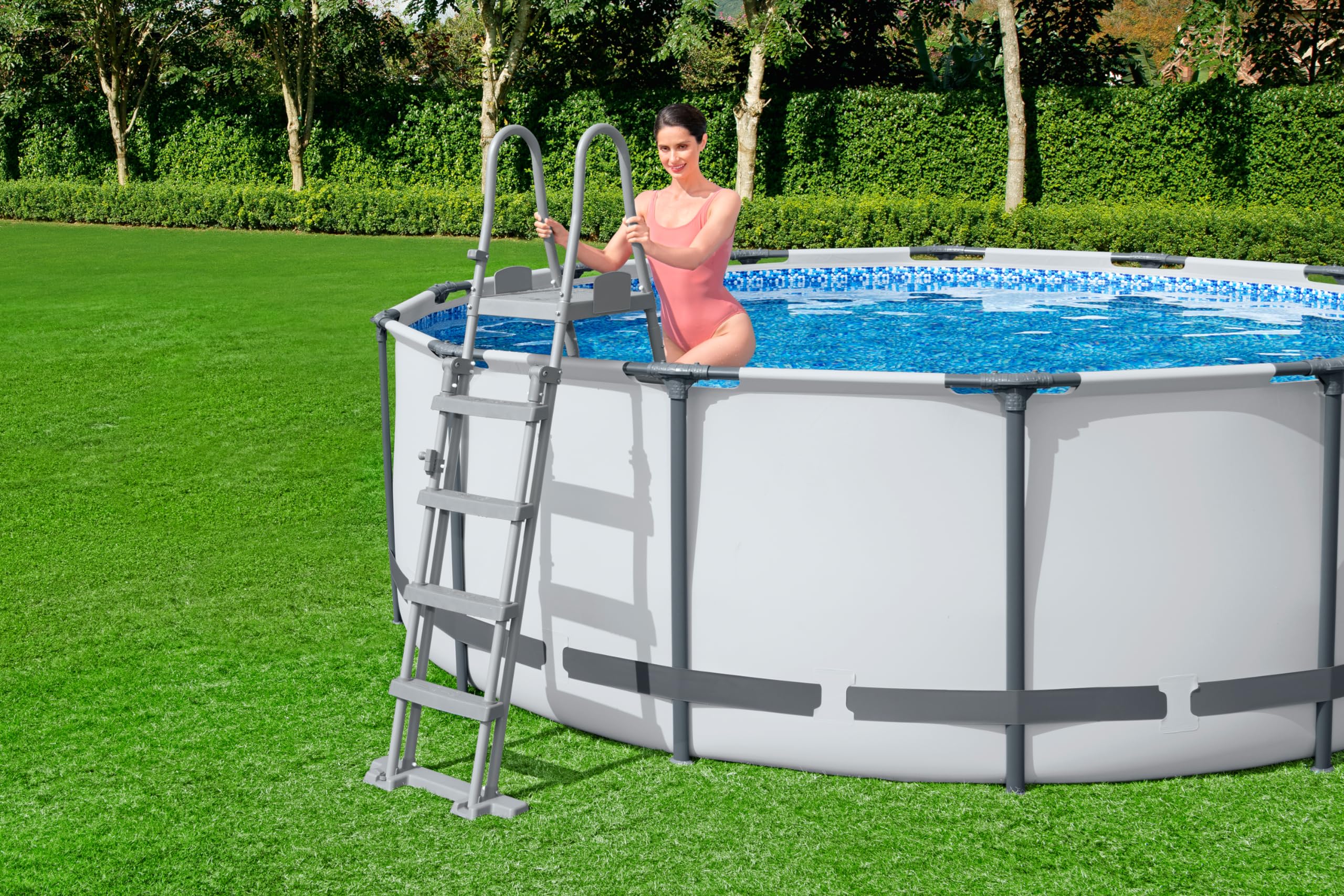 Echelle de sécurité 2x4 marches avec Plateforme pour Piscine 132 cm