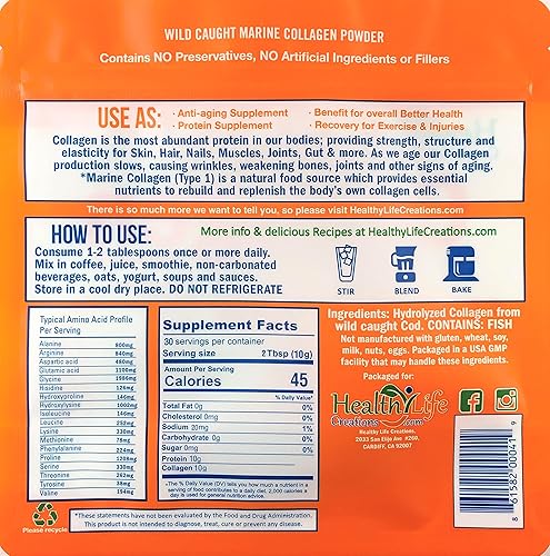 Miniatura 4 de Marine Collagen Peptides Powder (Wild Caught) 10.3 oz  Sin sabor, disolución rápida  Anti-envejecimiento, cura intestino y articulaciones  Sin