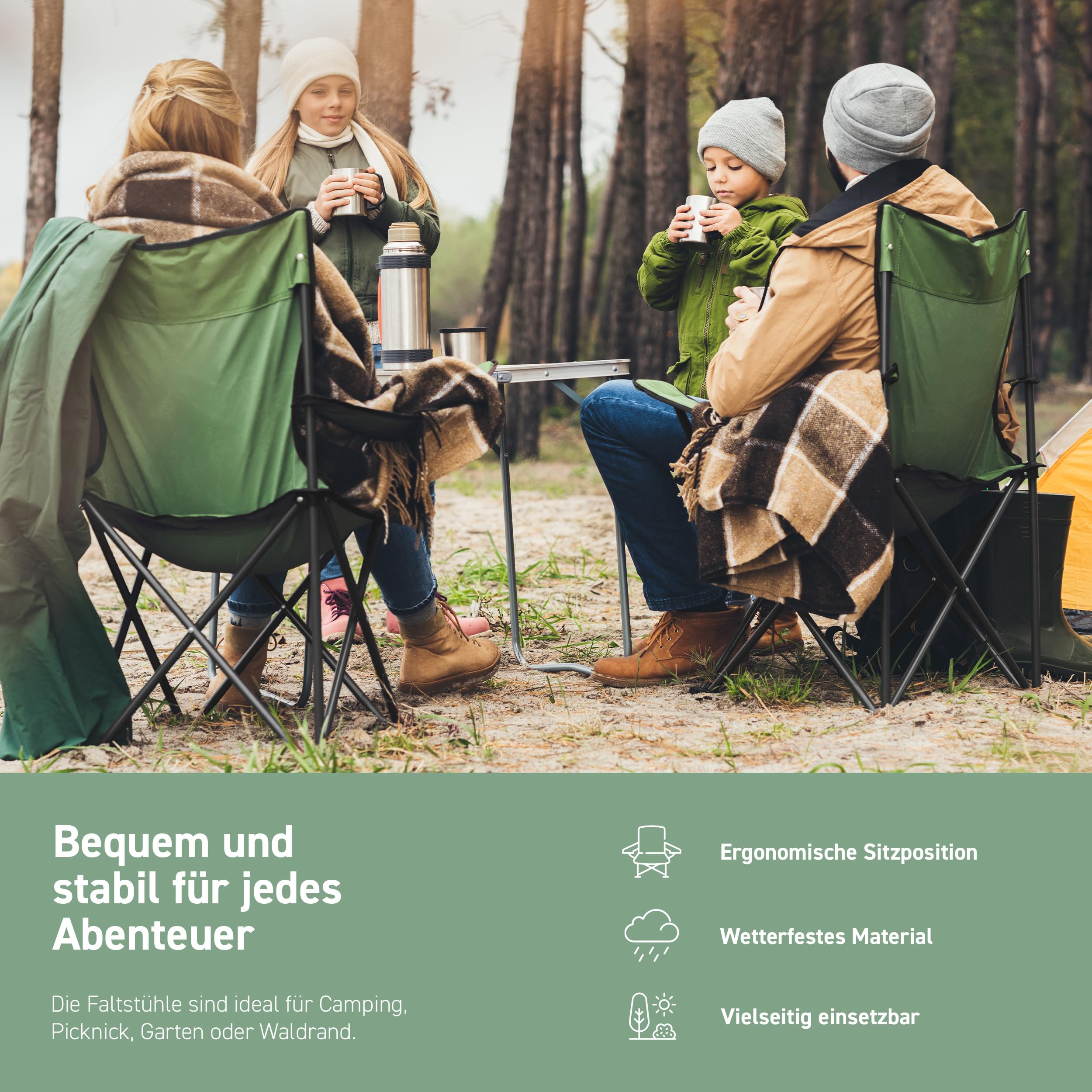 MSPORTS Campingstuhl Premium inkl. Tragetasche Anglerstuhl Faltstuhl - auswählbar als 2er Set - Klappstuhl mit Armlehne und Getränkehalter praktisch robust leicht Camping Stuhl