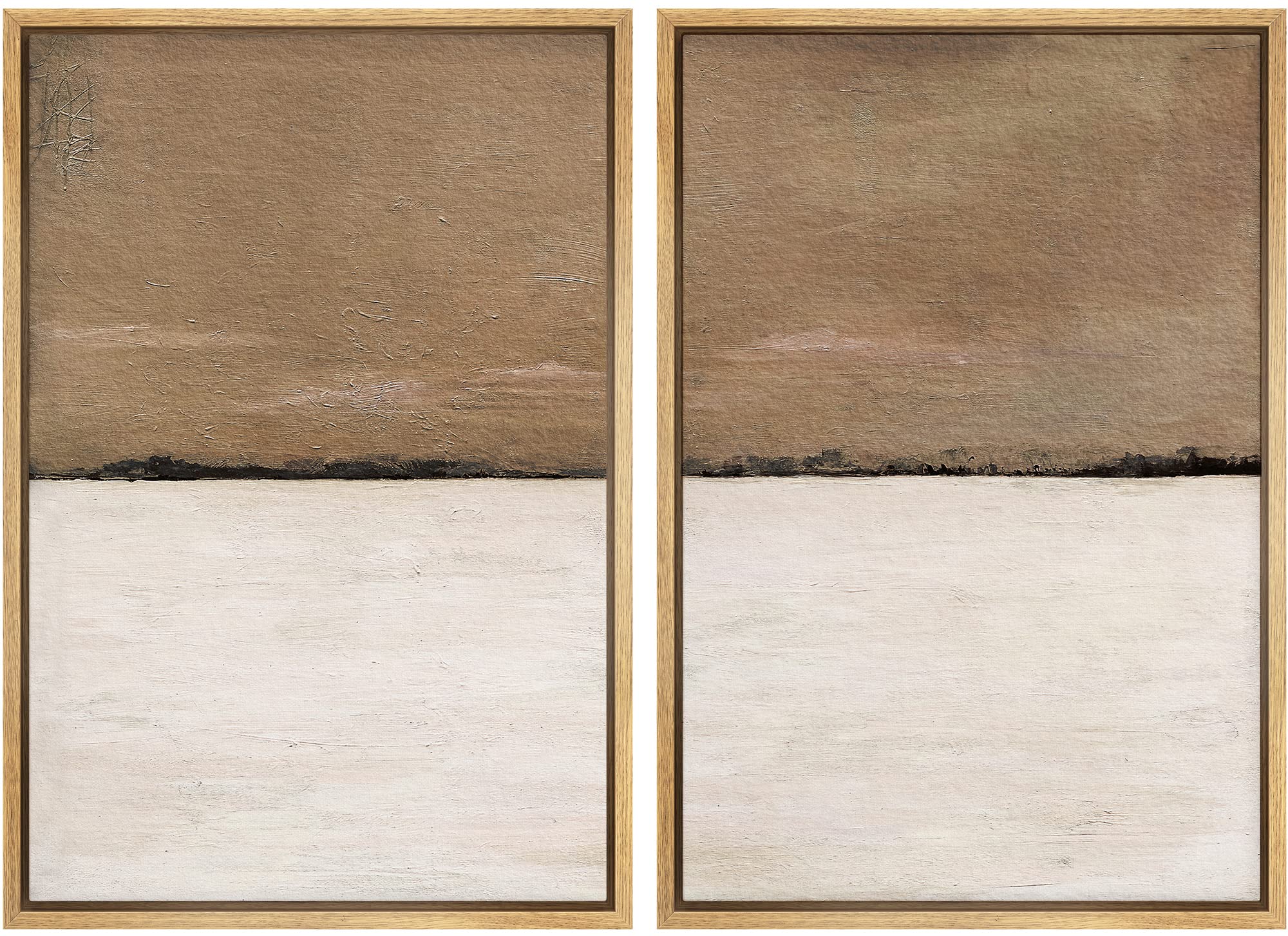 MUDECOR Framed Canvas Print Wall Art Set Brown Tan Pastel Landscape Abstract Shapes Illustrations Modern Art Decorative Bohemian Calm/Zen for Living