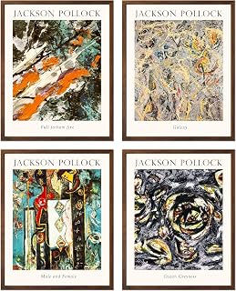 Set of 4 Jackson Pollock Wall Art Framed Prints - 12x16 Abstract Wall Decor Modern Famous Paintings Reproductions for Bathroom Living Room Decor
