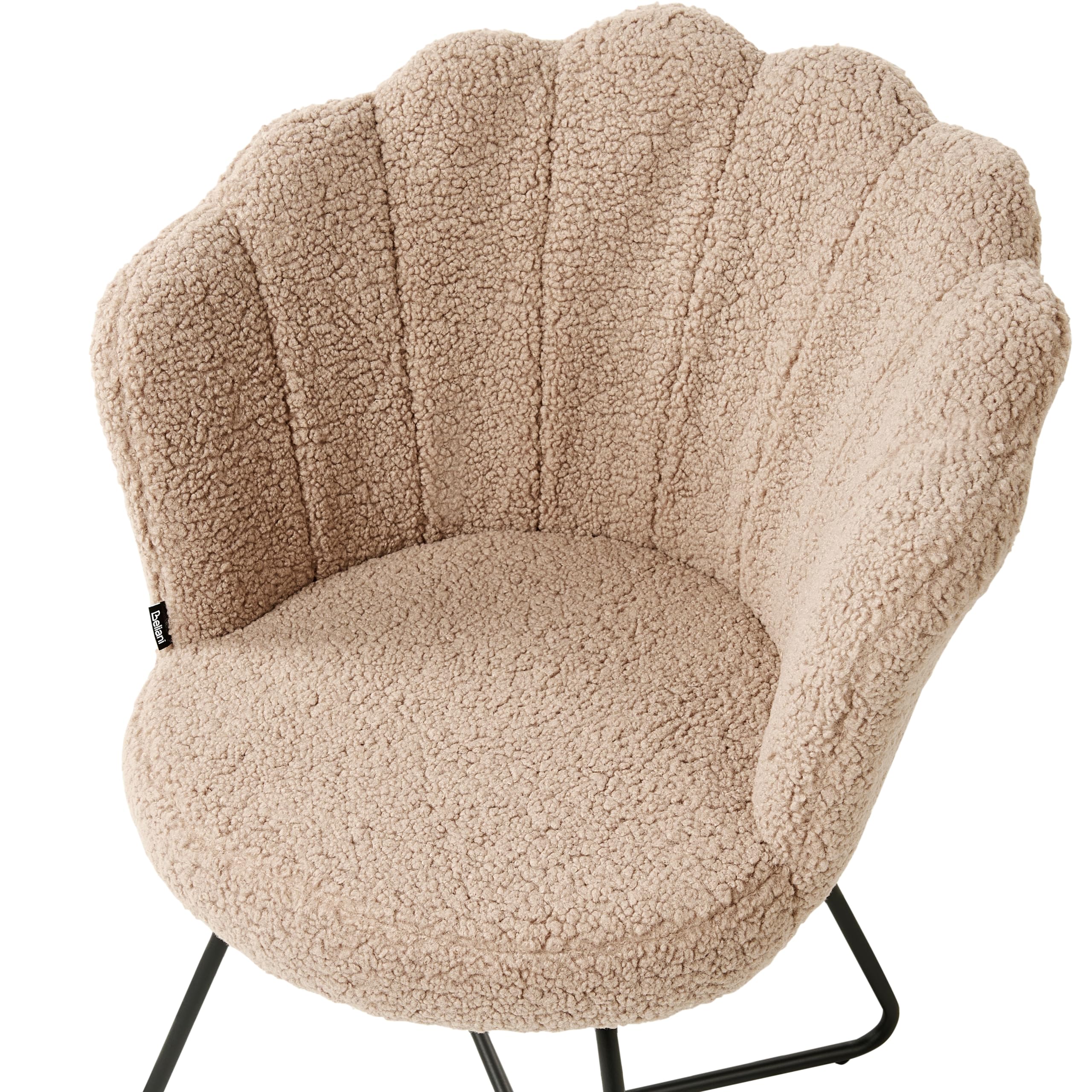 Beliani Sessel Muschel-Design Bouclé beige rund schwarzes Metallgestell Retro Lovelock