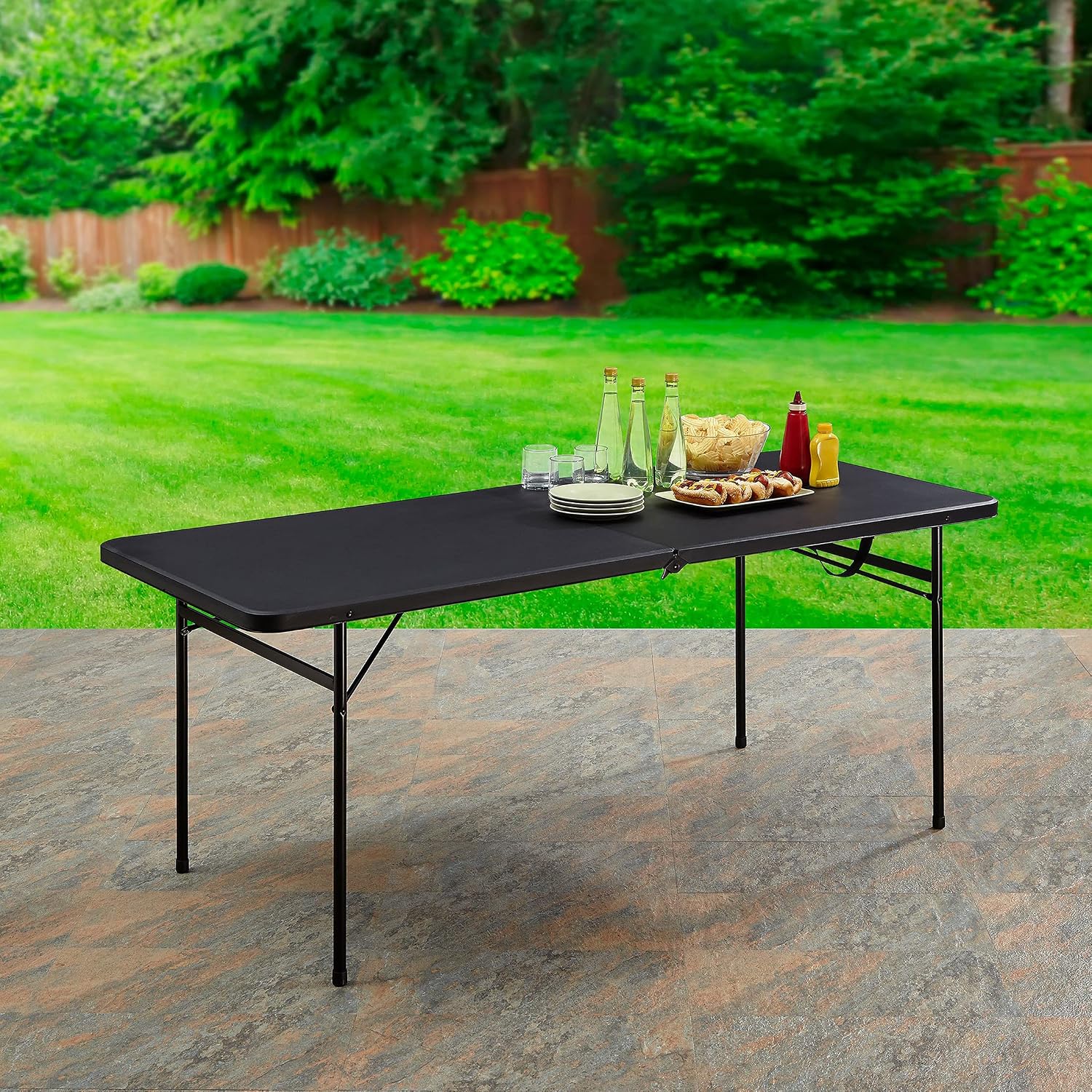 Mainstay Easy Carry Handle Black Strong and Sturdy 6" Foldable Table with Seats up to 8 Person (6ft, Black)