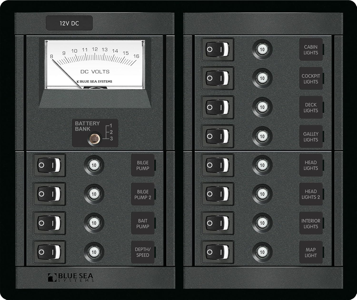 Blue Sea Systems 1464 12 Position Switch CLB + Meter Square