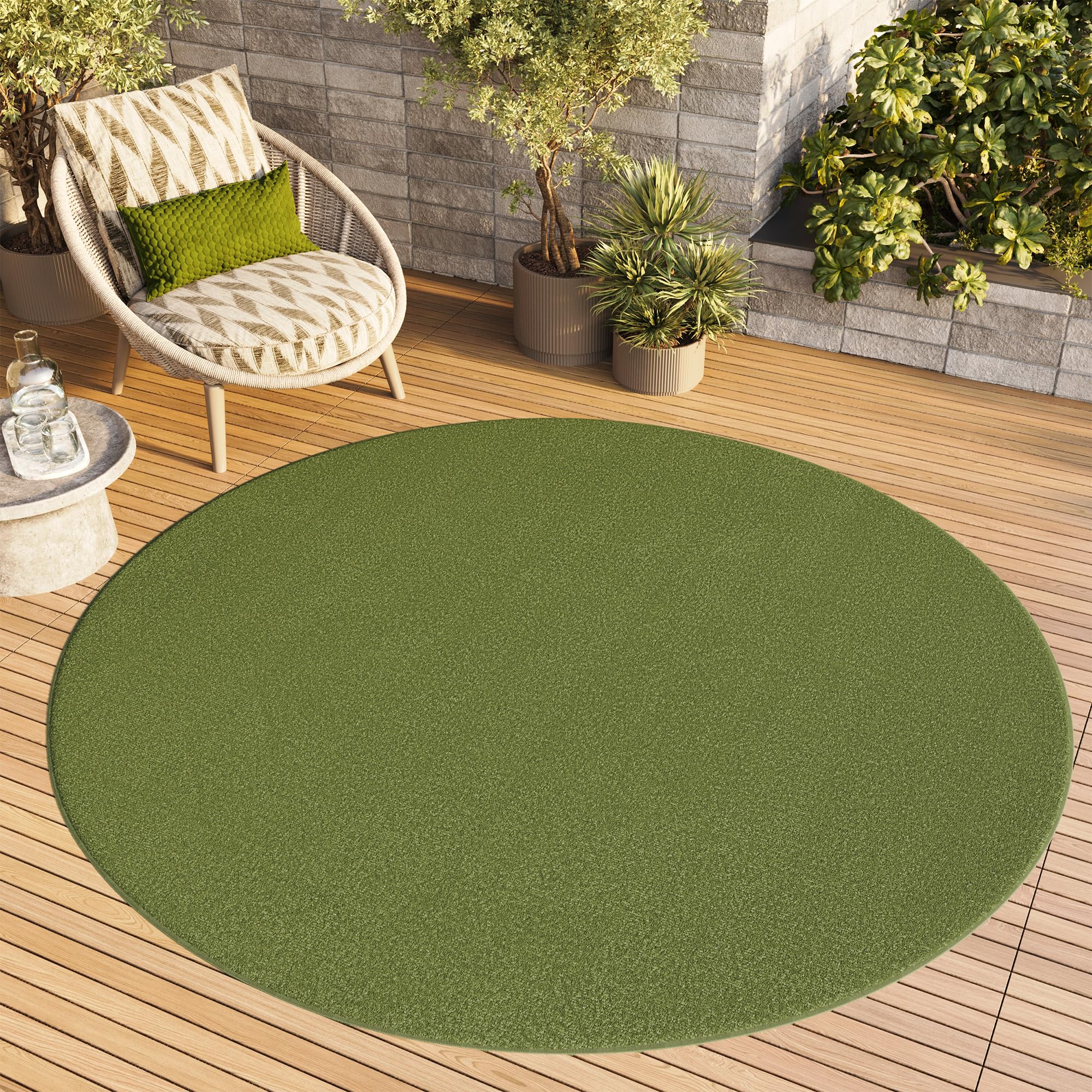 TAPISO Alfombra Mono Redonda De Pelo Corto Interior Diseño Moderno Verde Monocolor Alfombra Salón Dormitorio Adulto Comedor Cocina Resistente Exterior Oeko-Tex 100 x 100 cm