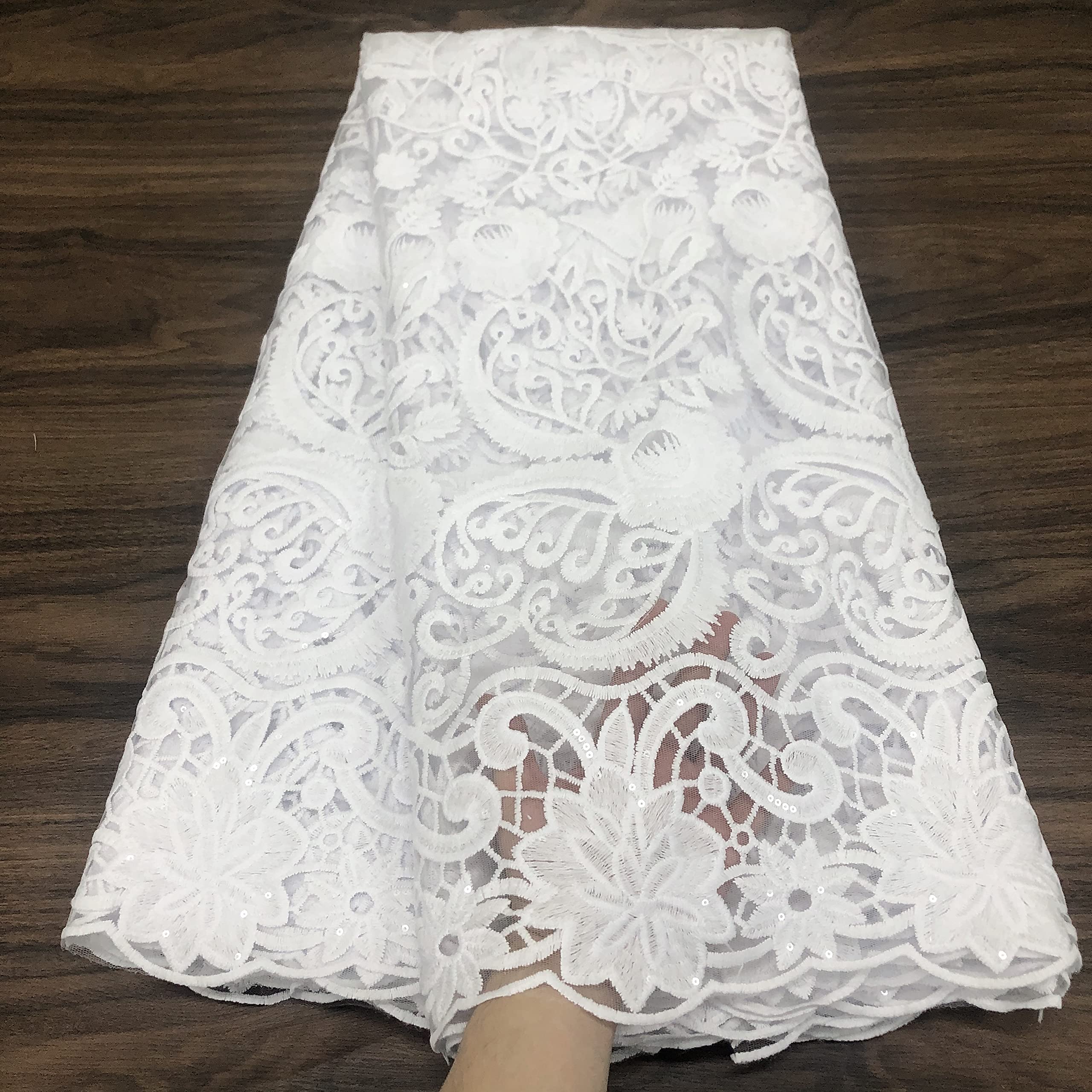 Spitzenband Weiße afrikanische Spitze Stoff Nigerianische Pailletten Spitze Stoff Guipure-Schnur Spitze Französisch Net Spitze for Hochzeit Spitzenband Weiß
