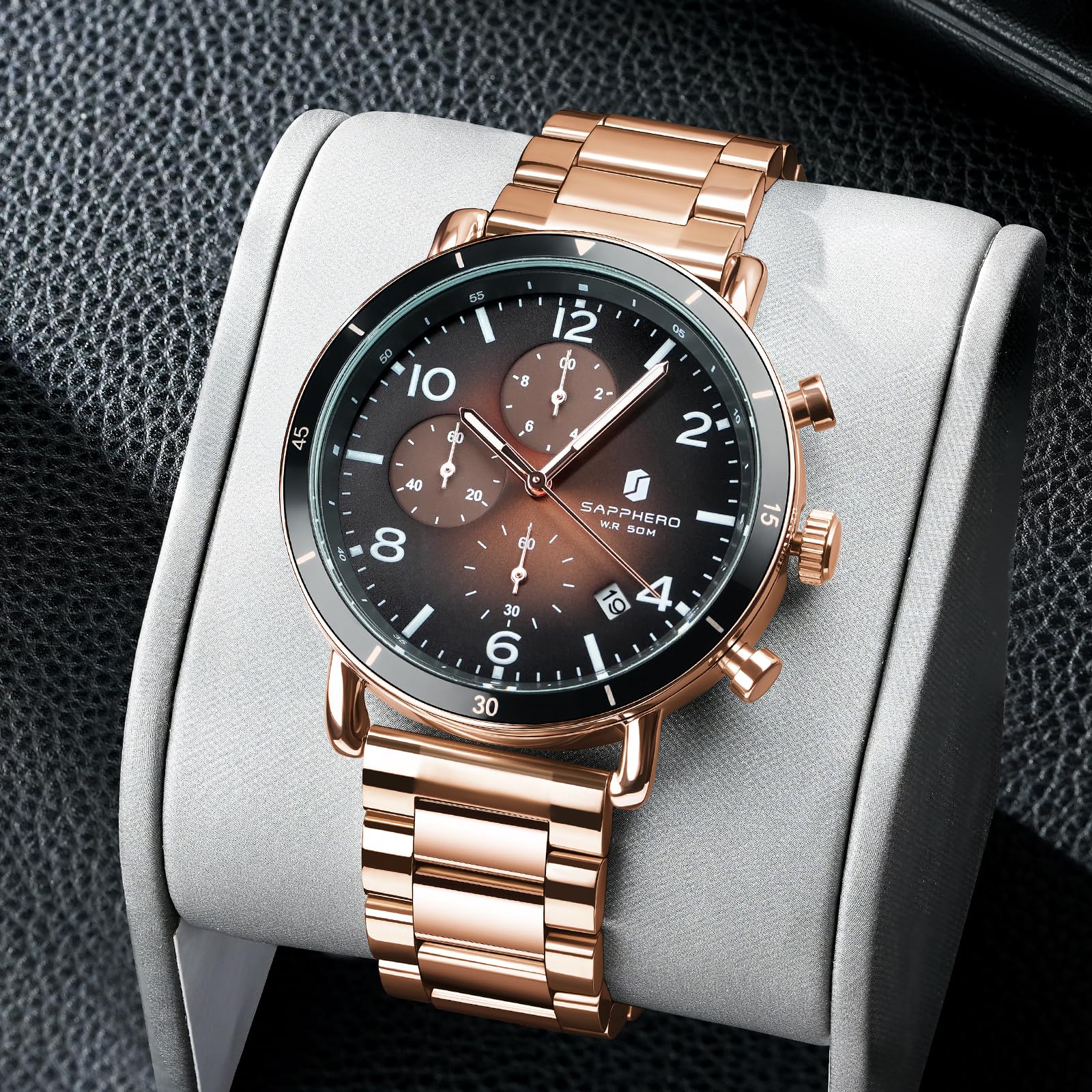 SAPPHERO Uhren Herren Chronograph Herrenuhren Analog Quarz Leuchtende Zeiger, Datum, Lässig Business Armbanduhr, Klassisches Design, Elegantes Geschenk