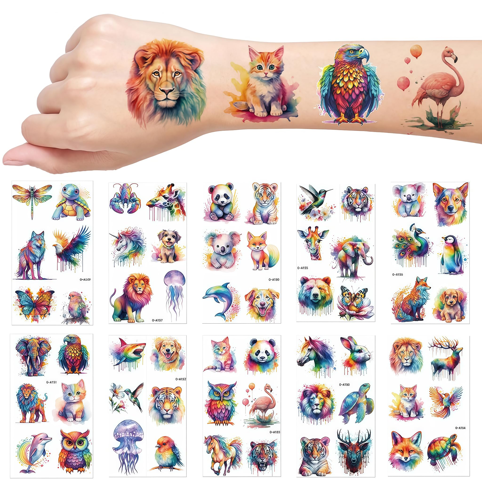 Tatuaggi Animali per Regalo agli Studenti, 20 Fogli di Tatuaggi temporanei con Animali acquerellati, bomboniere di Compleanno