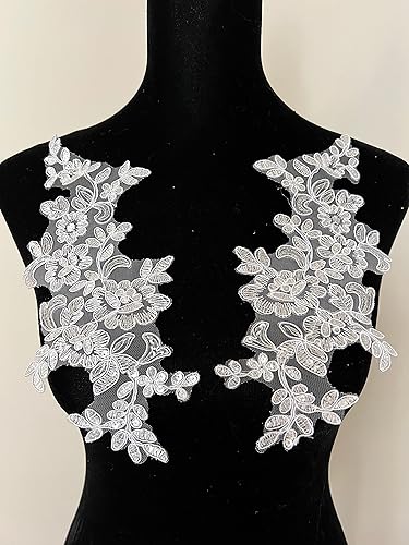 PEPPERLONELY 1 par de delicados adornos de velo de novia con apliques de encaje para coser accesorios de vestido, dorado, 10.6 x 3.5 in (10.5 x 3.5