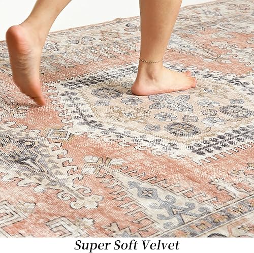 Miniatura 7 de Valenrug Alfombra lavable de 2 pies 6 x 10 pies, ultrafina, resistente a las manchas, colección antigua, alfombra de área para sala de estar,