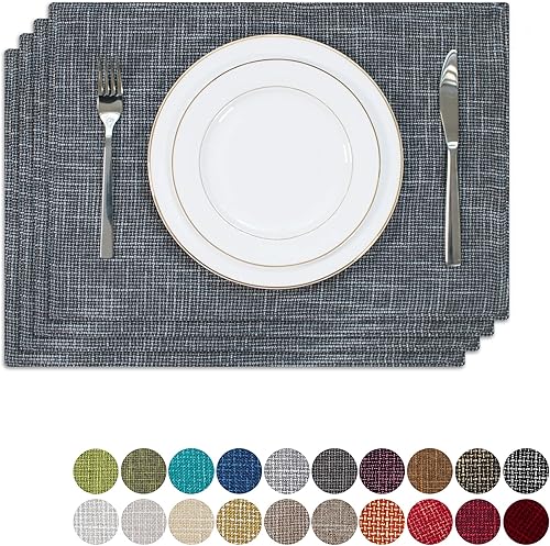 Miniatura 20 de Kevin Textile - Juego de 4 manteles individuales de lino de arpillera navideños, resistentes al calor, lavables, 13 x 19 pulgadas, color burdeos