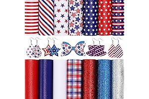 Whaline 14Pcs 4th of July Patriotic Faux Leather Fabric Sheets for DIY Decor