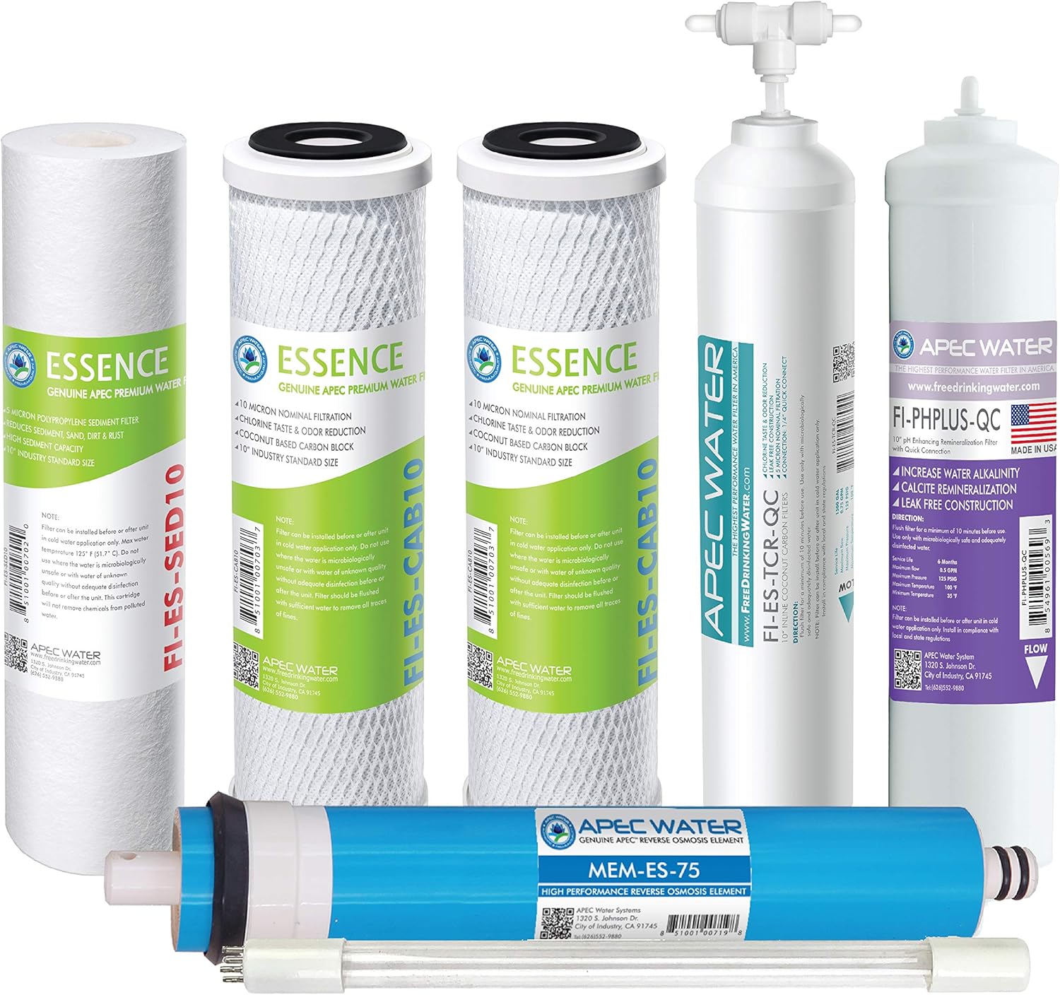 APEC Water Systems FILTER-MAX-ESPHUV-SSV2 75 GPD High Capacity Complete Replacement Filter Set for Essence Series ROES-PHUV75 Reverse Osmosis Water Filter System Stage 1-7
