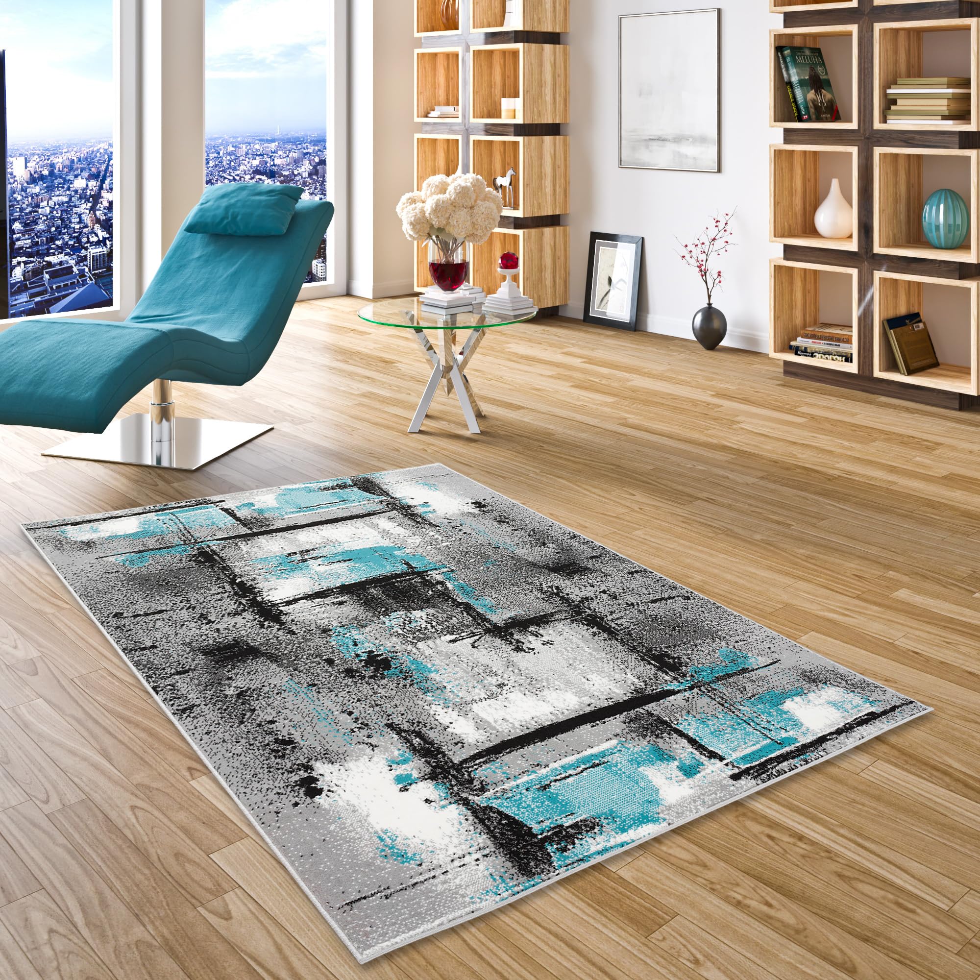 Samba - Alfombra de diseño - Moderno Gris Turquesa Urbano - 5 tamaños