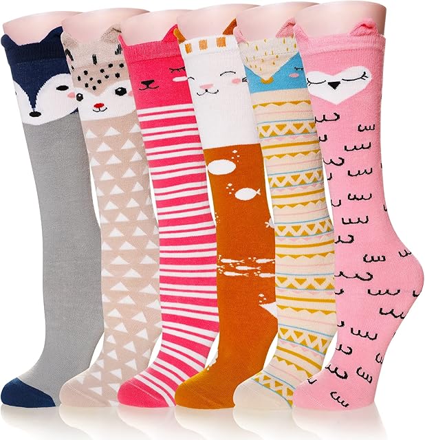 Girls Knee High Socks Funny Cartoon Long Tall Boot Cotton Kids Warm Stockings Novelty Childs Cute Animal Socks