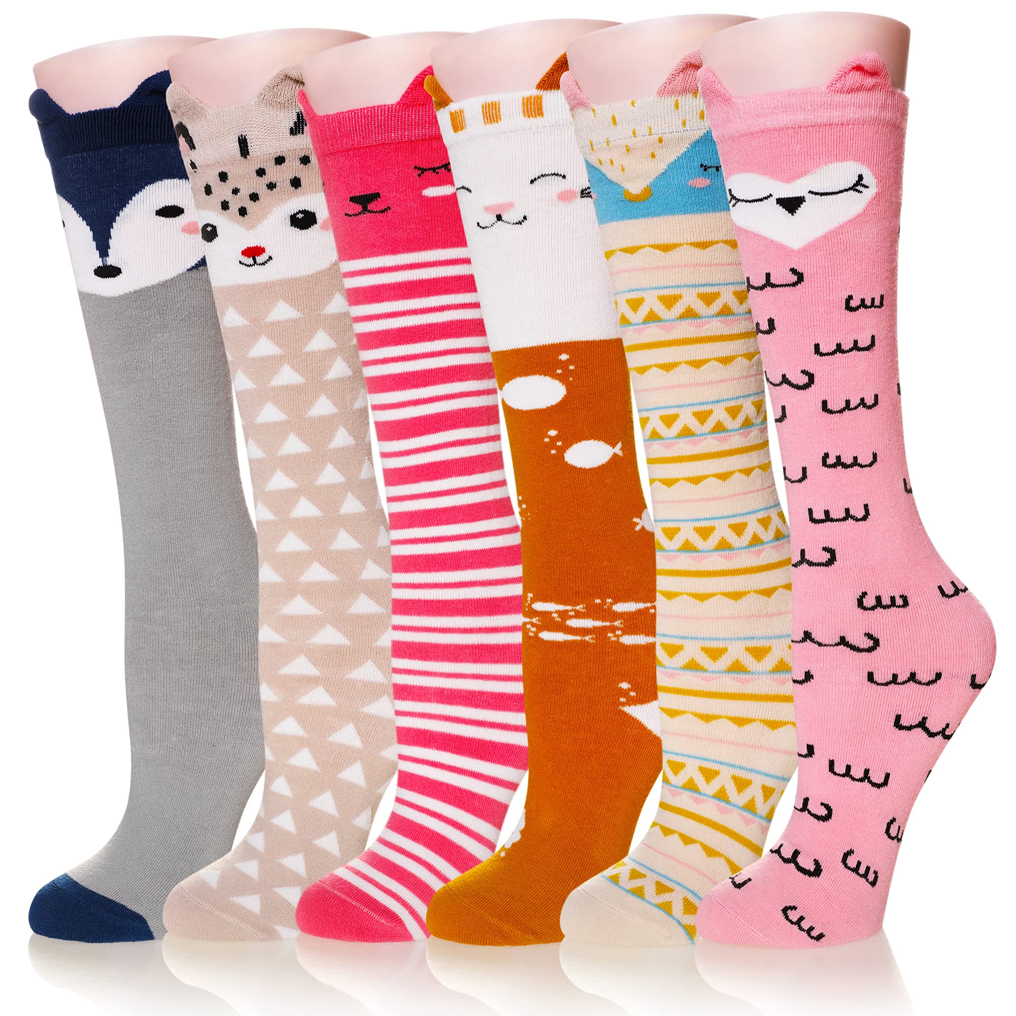 SEEYAN Niñas hasta la rodilla calcetines lindos animales dibujos animados patrón novedad niños suave caliente medias niños algodón escuela calcetines