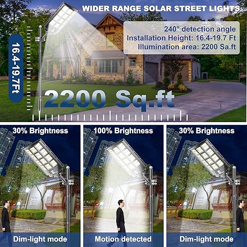 Miniatura 5 de Luz de calle solar loyoele de 8000 W para exteriores, resistente al agua, luz de calle LED solar al aire libre de 120,000 lúmenes 7000 K