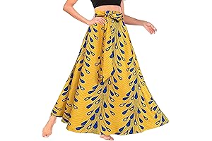 Women's High Waist Peacock Skirt: Flowing Maxi with Pockets
