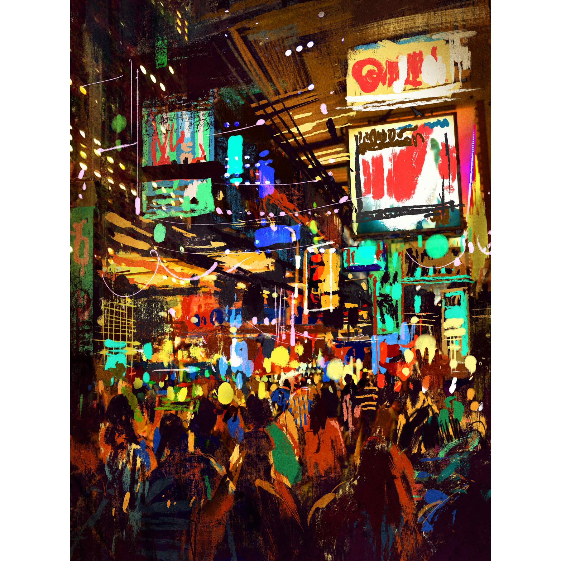 Wee Blue Coo Crowded Cityscape at Night Art Print Poster Wall Decor