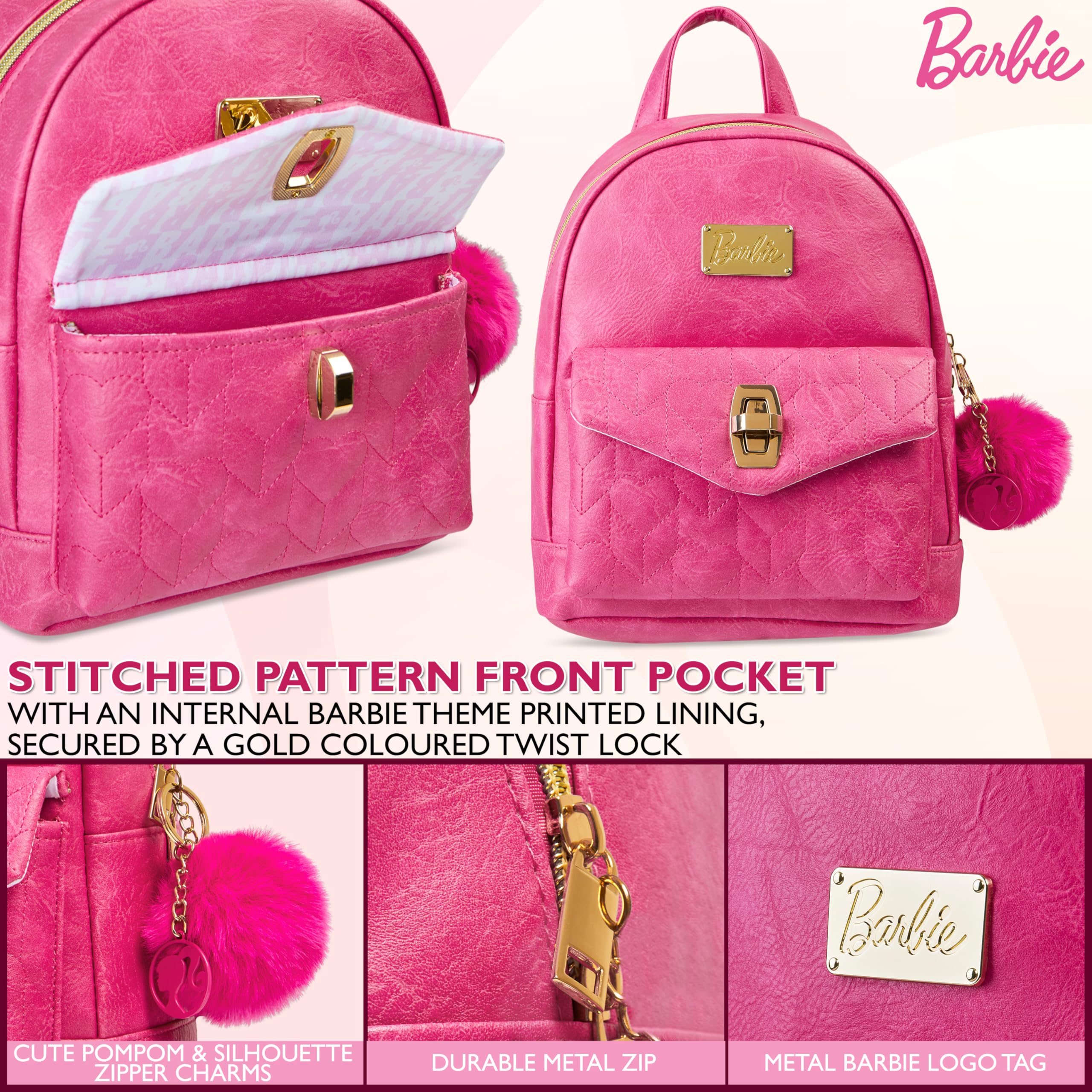 Barbie Sac à Dos Femme, Poches Internes et Compartiments Zippés - Cadeaux Elle