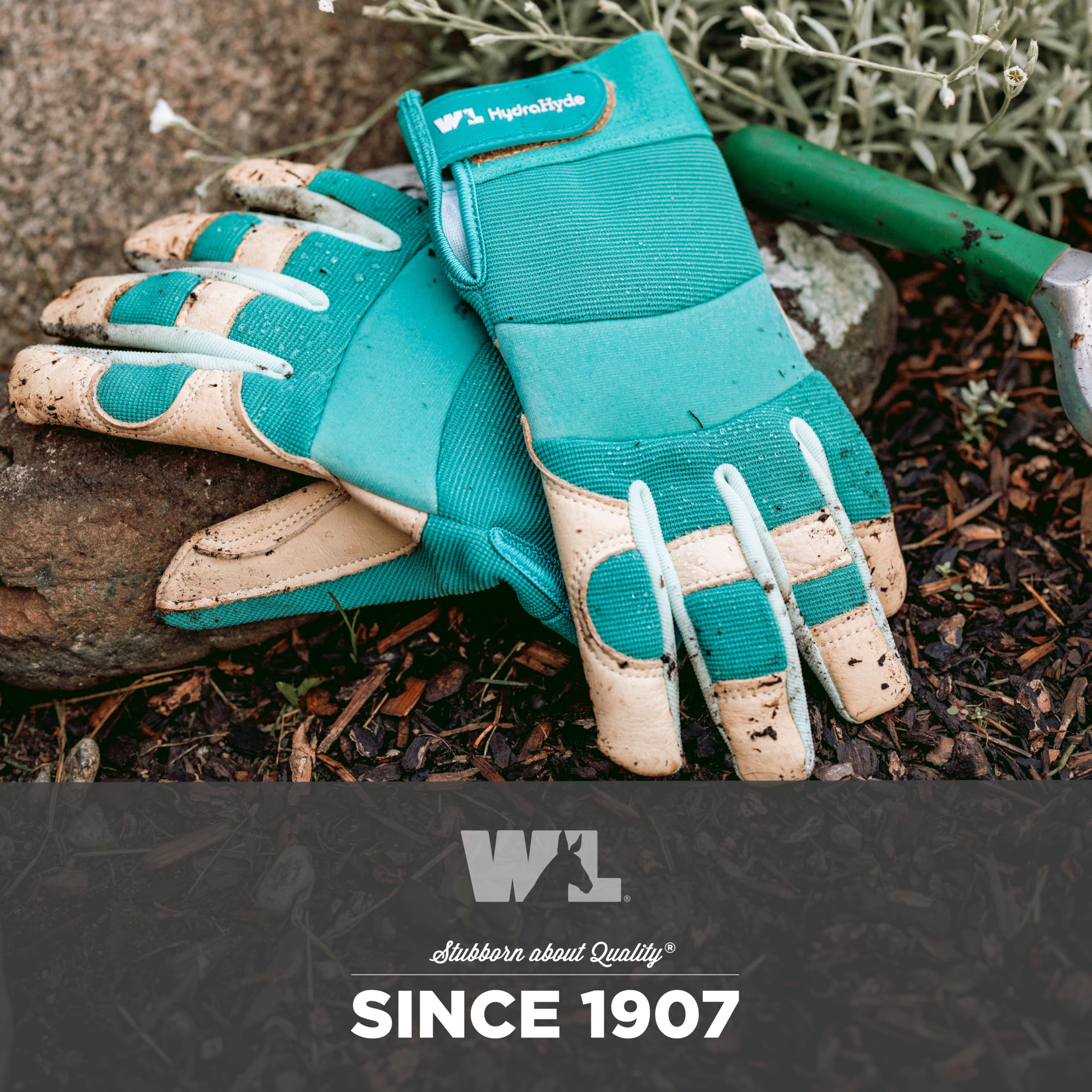 Wells Lamont Gants de travail/jardinage hybrides pour femme | Cuir Hydrahyde résistant à l'eau | Bleu marine Taille M (3204M)