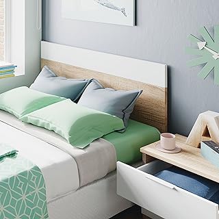 Habitdesign 017434 F zagłówek i stolik nocny, wykończenie w kolorze białym/dąb kanadyjski, wymiary: 150 x 95 x 38 cm głębokość