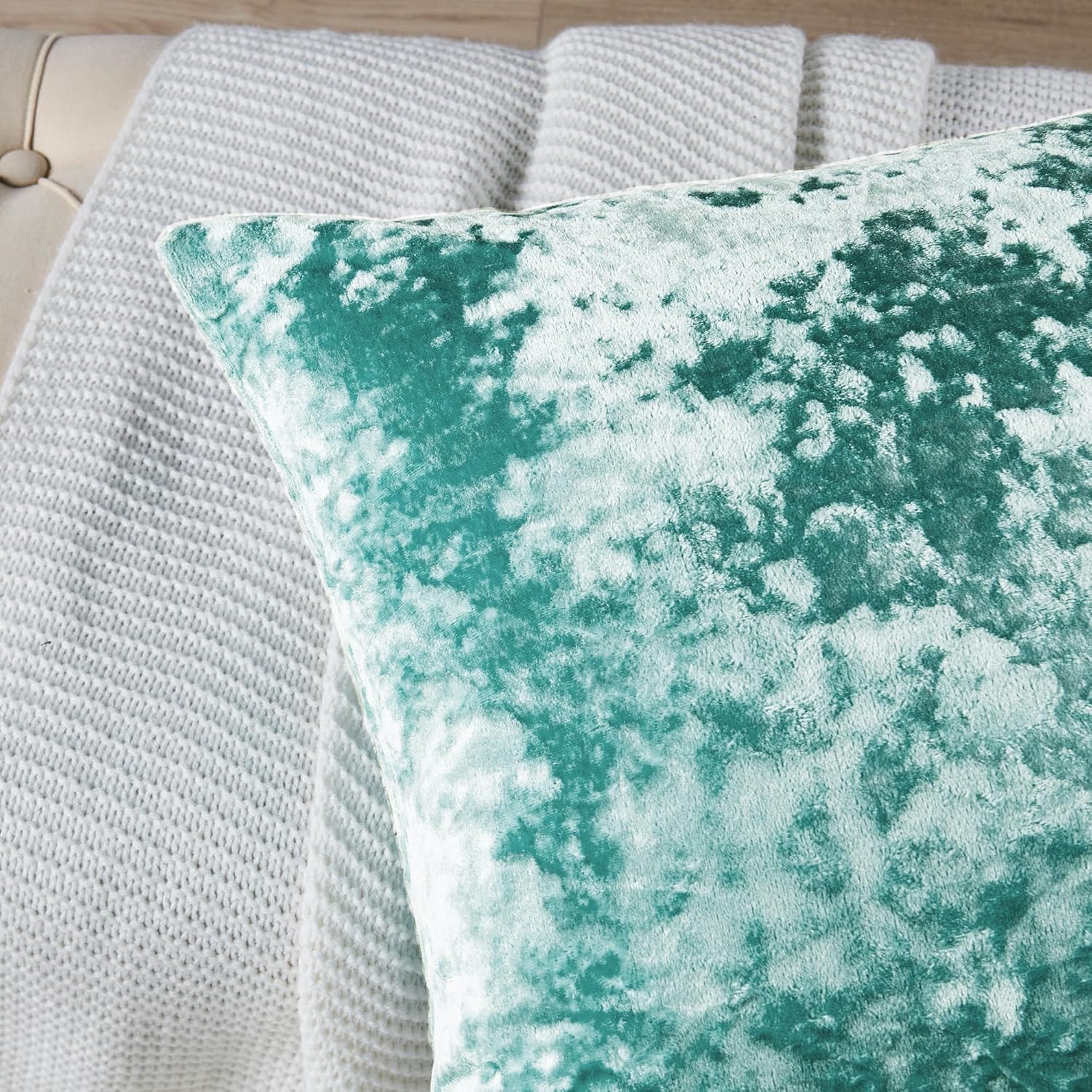 Home Soft Things Crushed Velvet Decorative Throw Pillow Cover 4 Piece, North Sea, 20'' x 20'', Soft Accent Square Couch Cover for Living Room Bedroom