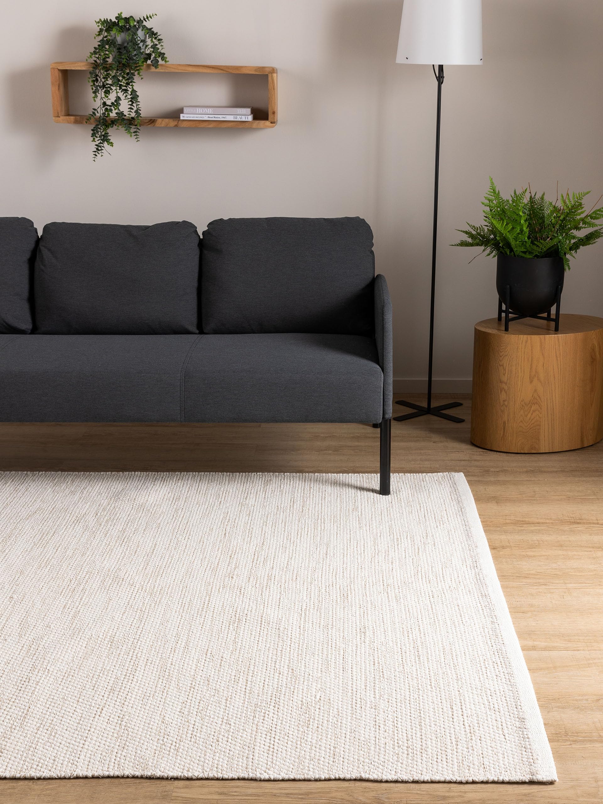 Riga - Alfombra de algodón (160 x 230 cm, fibra natural, tejido plano, para salón, dormitorio, 100 % hecha a mano), color crema