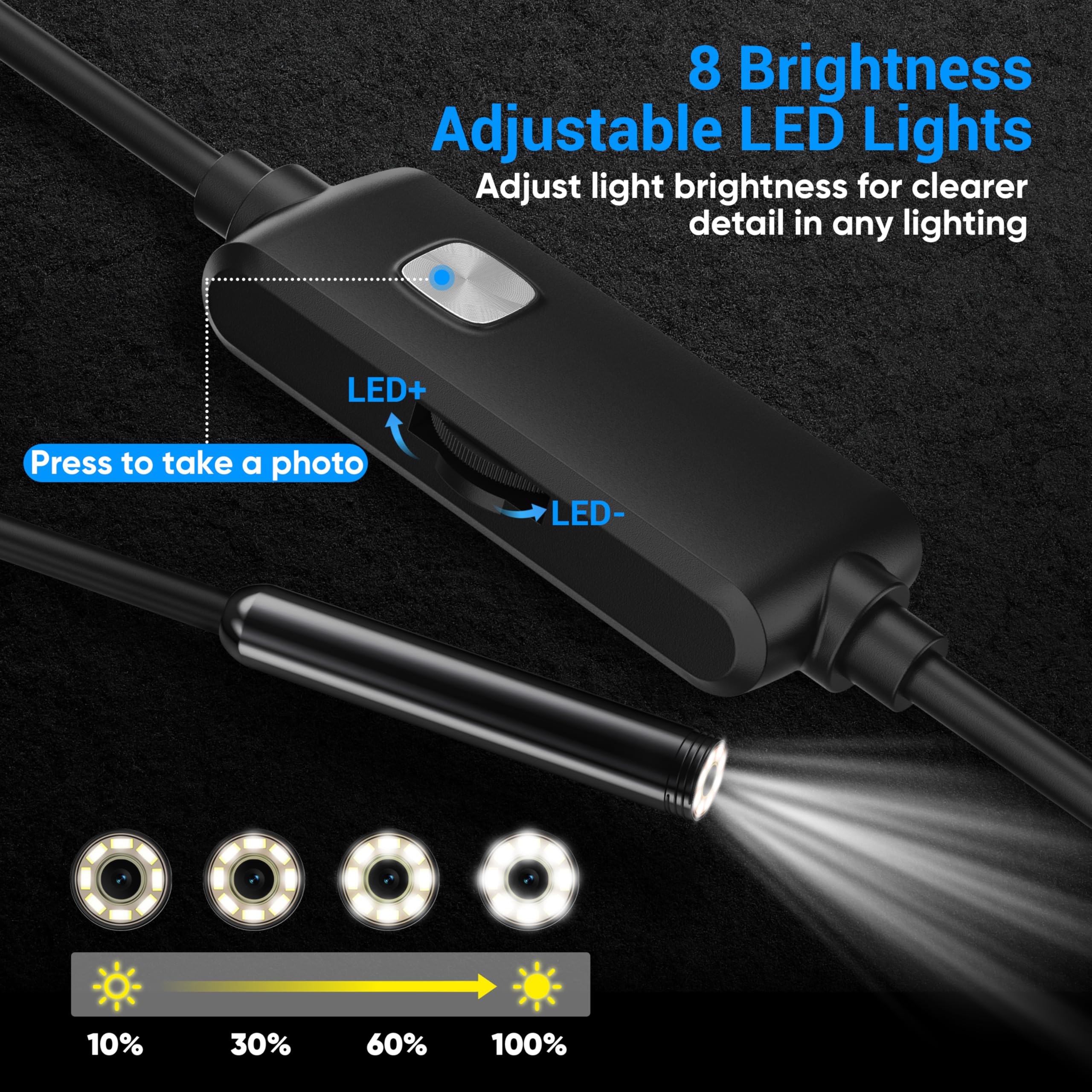 Endoscope Camera with Light,1920P HD Borescope with 8 Adjustable LED Lights — Amazon image 3