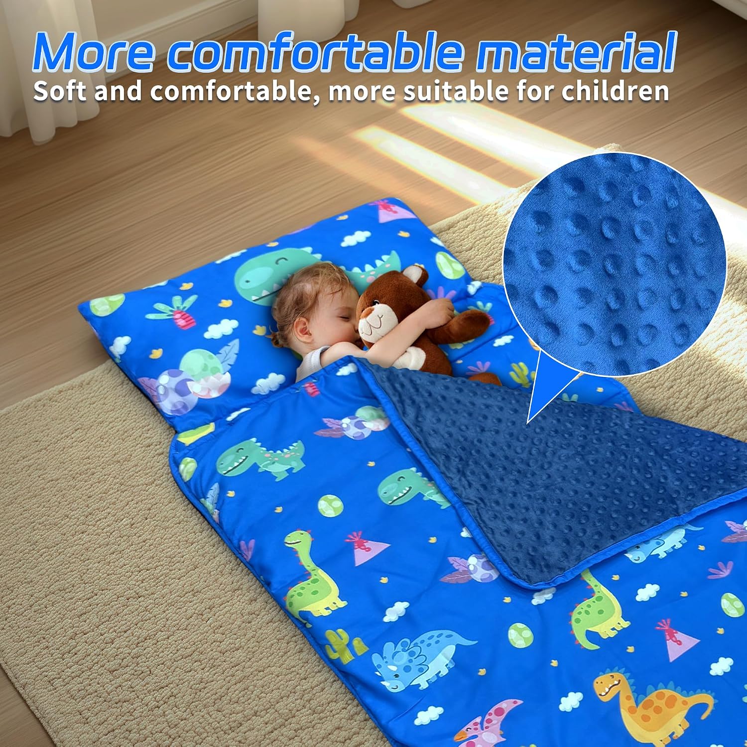 Toddler Nap Mat with Removable Pillow & Blanket Roll Up Storage Kids Sleeping Bag Soft and Comfortable Toddler Sleeping Bags for Travel Camping Daycare Preschool