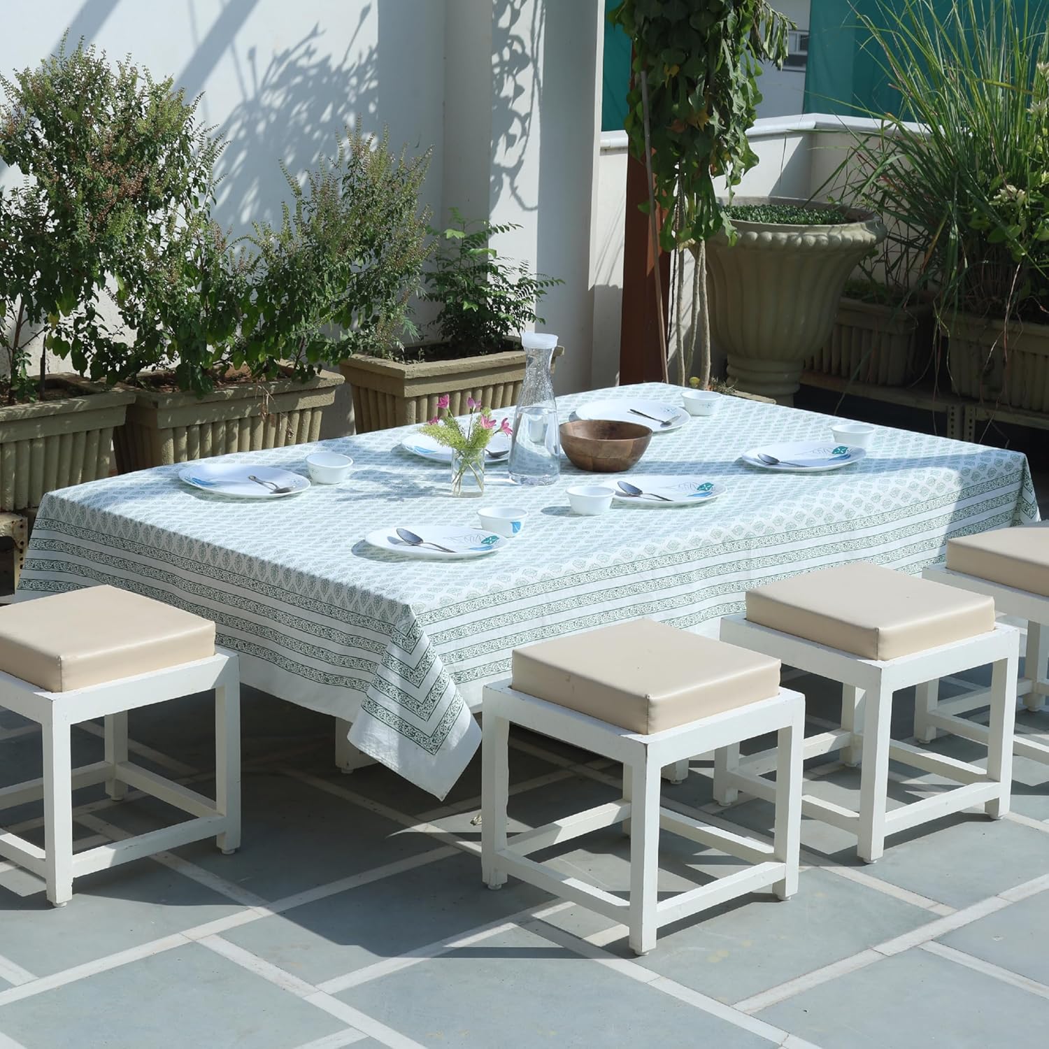 Hand Block Print Tablecloth for Square Table, Block Print Table Cover for Kitchen Dinning Tabletop Decoration Parties Weddings Bithday Christmas (60 X 60 Inches)