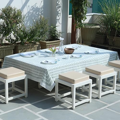 Miniatura 3 de ABHOOH Mantel estampado a mano para mesa cuadrada, mantel con estampado de bloques para decoración de mesa de cocina, comedor, fiestas, bodas,