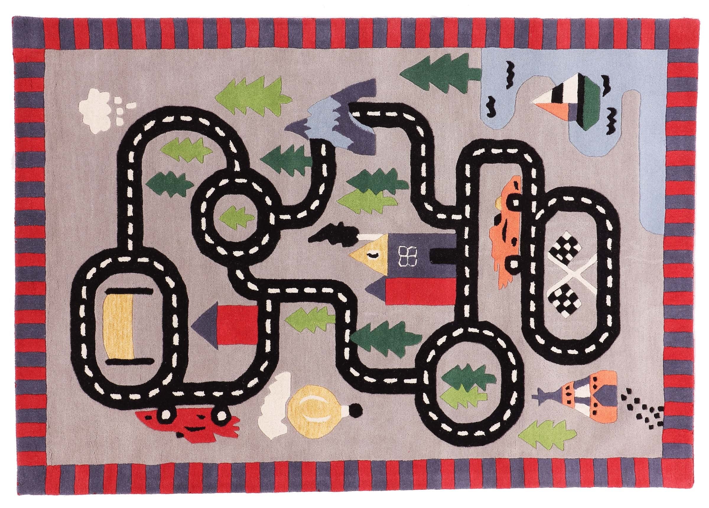 Tapis enfant gris anti-froid grand format fait main pour sol de chambre