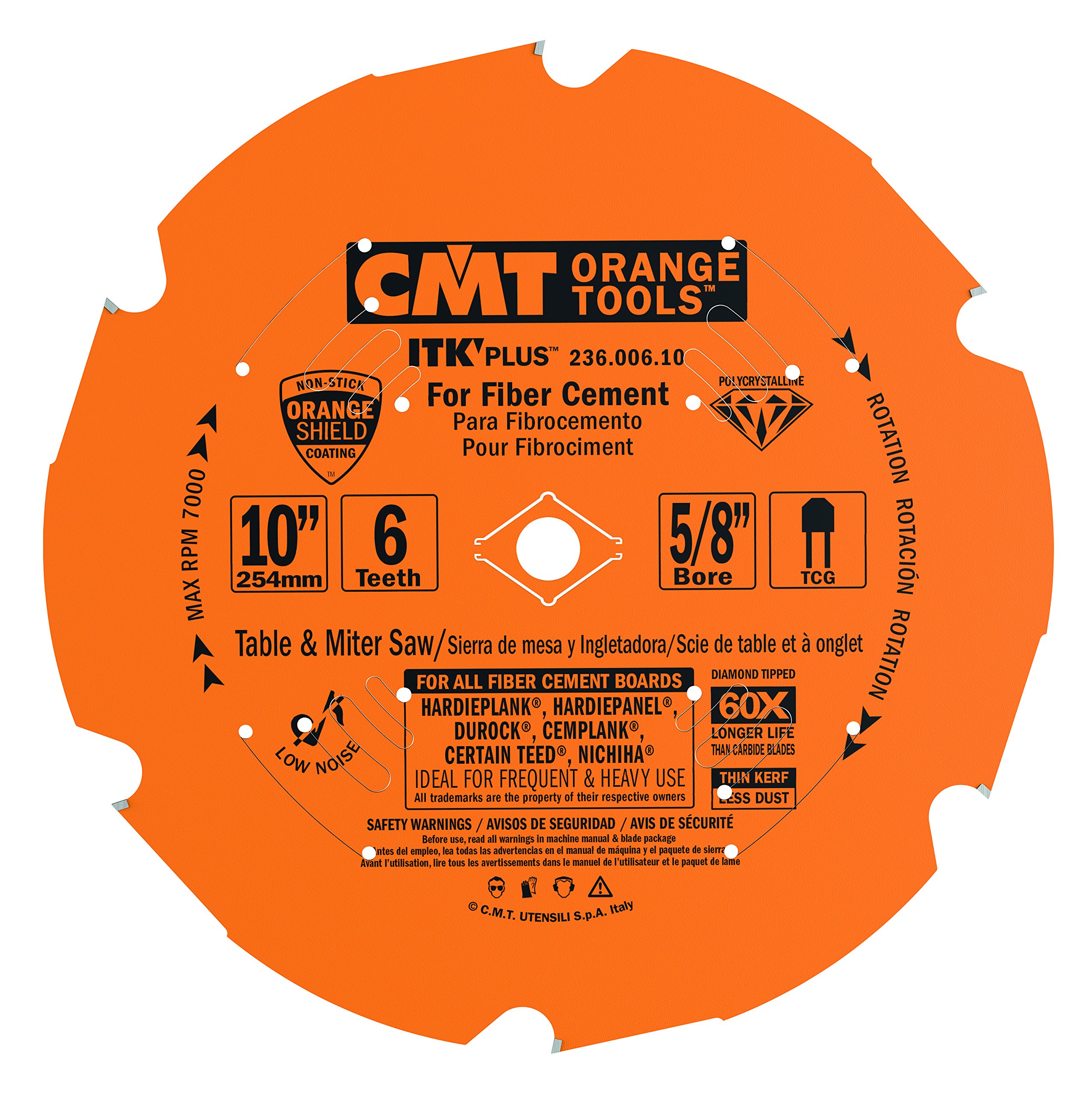 CMT236.006.10 ITK PLUS Diamond Saw Blade for Fiber Cement Products, 10-Inch x 6 Trapezoidal Teeth with 5/8-Inch Bore, PTFE Coating
