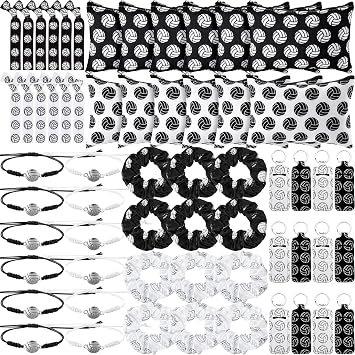Nuogo 60 Pcs Volleyball Team Gifts Volleyball Party Favors Include 12 Cosmetic Bag 12 Keychains 12 Hair Scrunchies 12 Hair Ties 12 Bracelets for Women Players Sports Lovers Sport Themed Supply Bulk