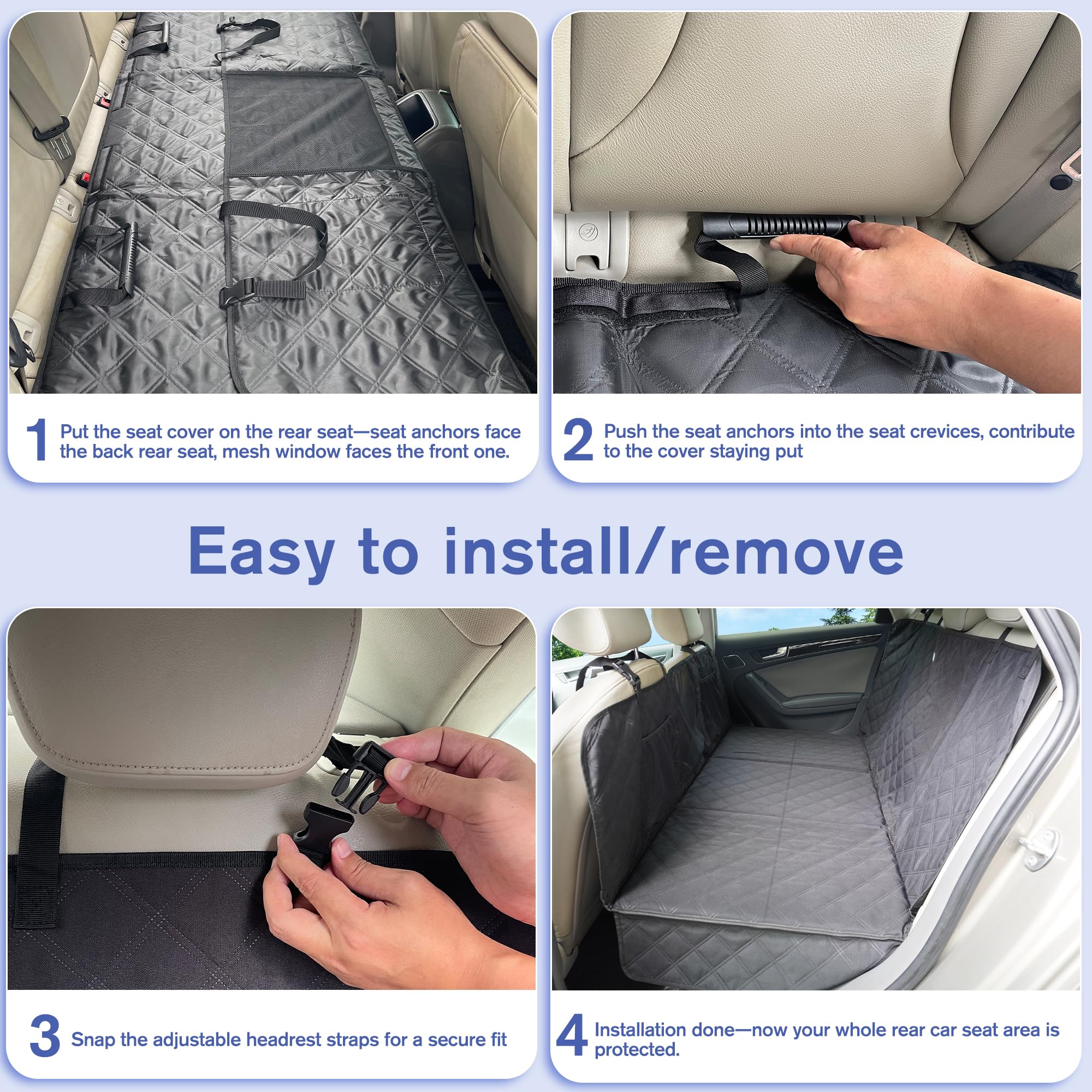Back Seat Extender for Dogs- Hard Bottom Car Seat Cover for Pets, Heavy-Duty 900D Waterproof Non-Slip Dog Hammock for Most Cars, SUVs, & Small Trucks (Black, Regular) - image 4