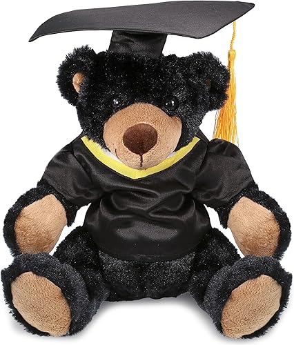DolliBu Black Bear - Peluche de graduación con capucha y gorro con borla, personalizable de 10 pulgadas