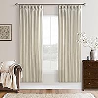 Vista 82 de Cortinas de lino plegadas de 108 pulgadas, juego de 2 paneles para sala de estar, dormitorio, estilo granja rústica, con pestaña trasera, plegadas
