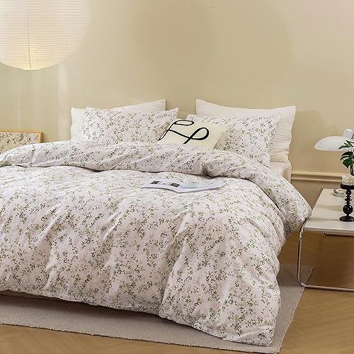 Miniatura 2 de ECOCOTT Funda de edredón tamaño King  Juego de funda de edredón con diseño floral botánico de hojas verdes, súper suave, con cierre de cremallera, 4