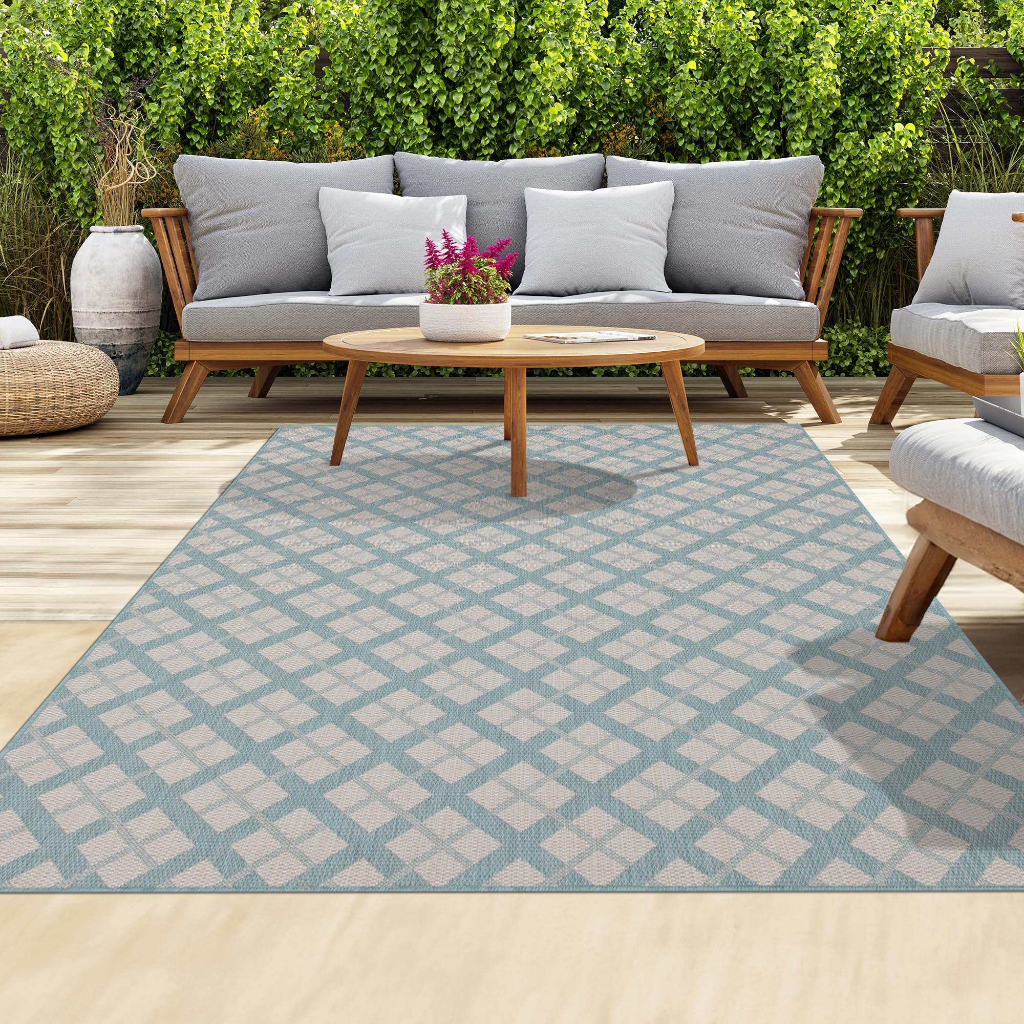 homeart Outdoor Rugs | Easy-Cleaning Indoor & Outdoor Area Rugs for Porch, Deck, Balcony, Garden, Picnic, Kitchen, Hallway | UV & Weather-Resistant Large Patio Rug Mats | Aqua Cream, 120 x 170 cm — image 1